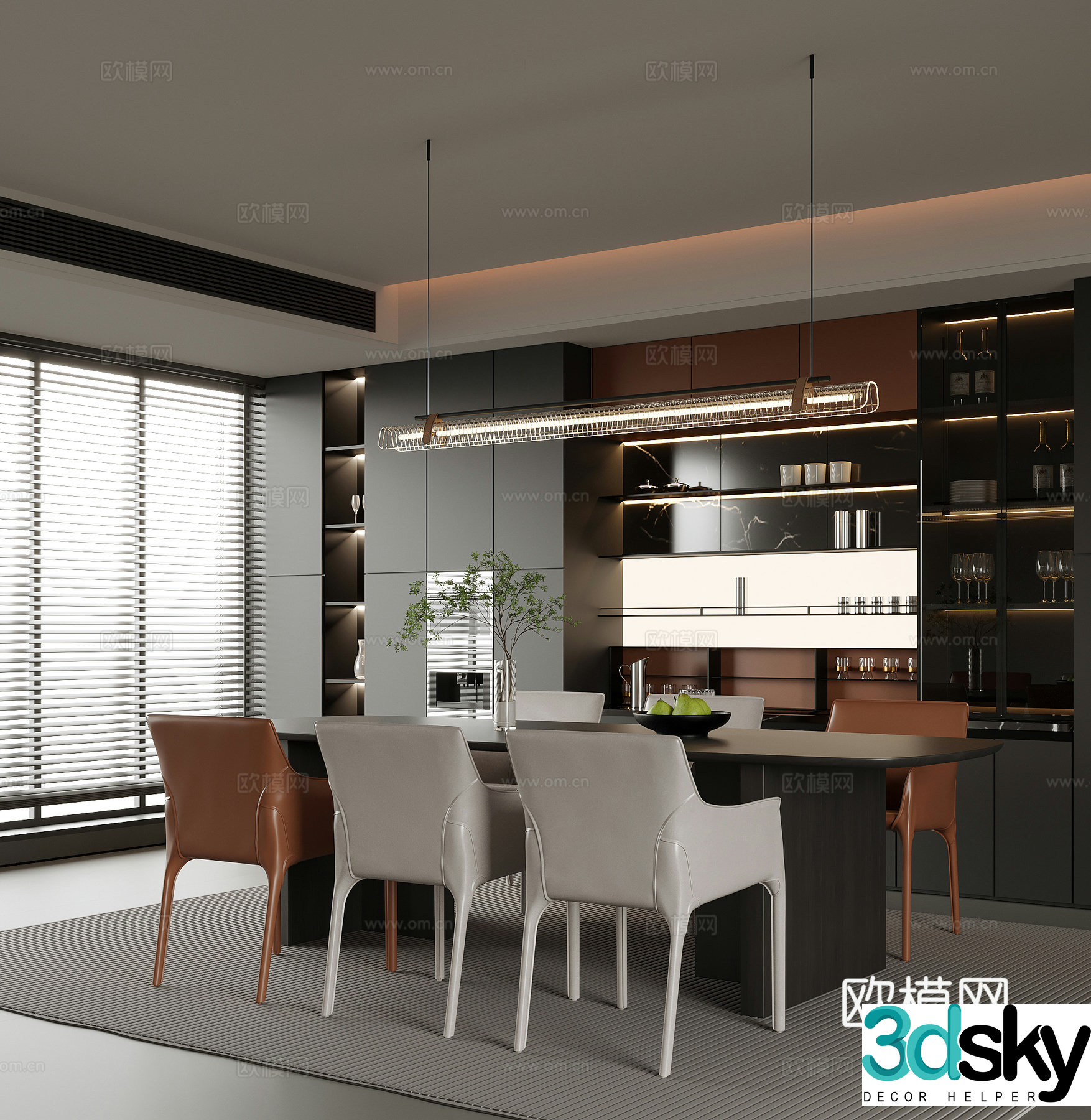 Modern restaurant Dining table and chair Dining chair Sideboard Wine cabinet 3d model