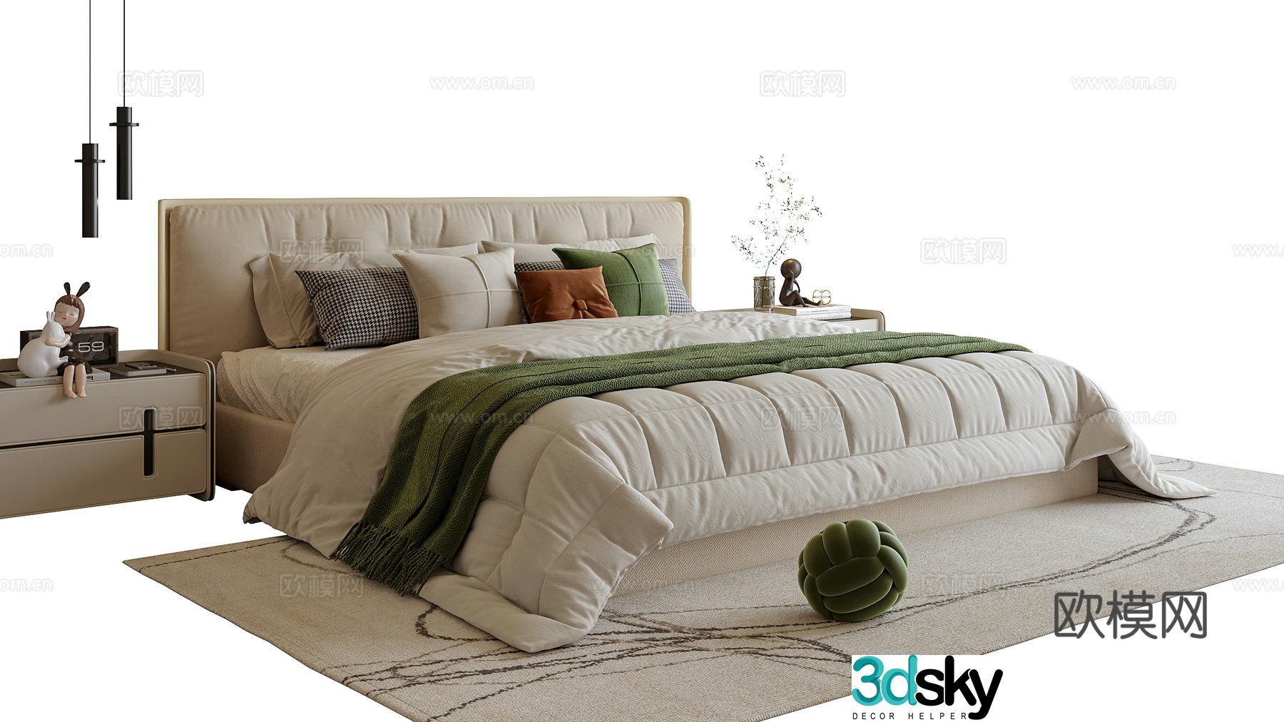 Modern double bed nightstand 3d model