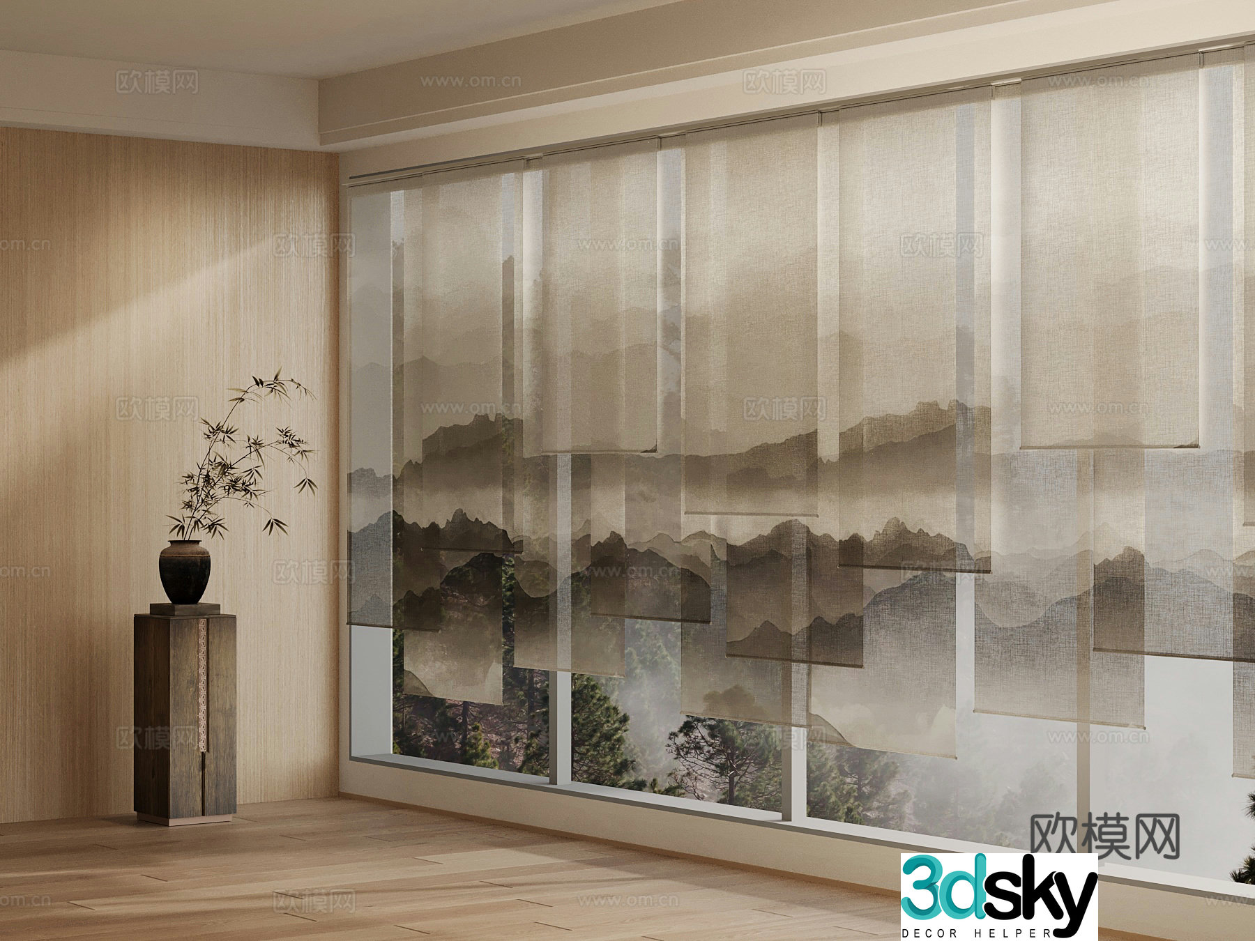 New Chinese style curtain roller blind 3D model