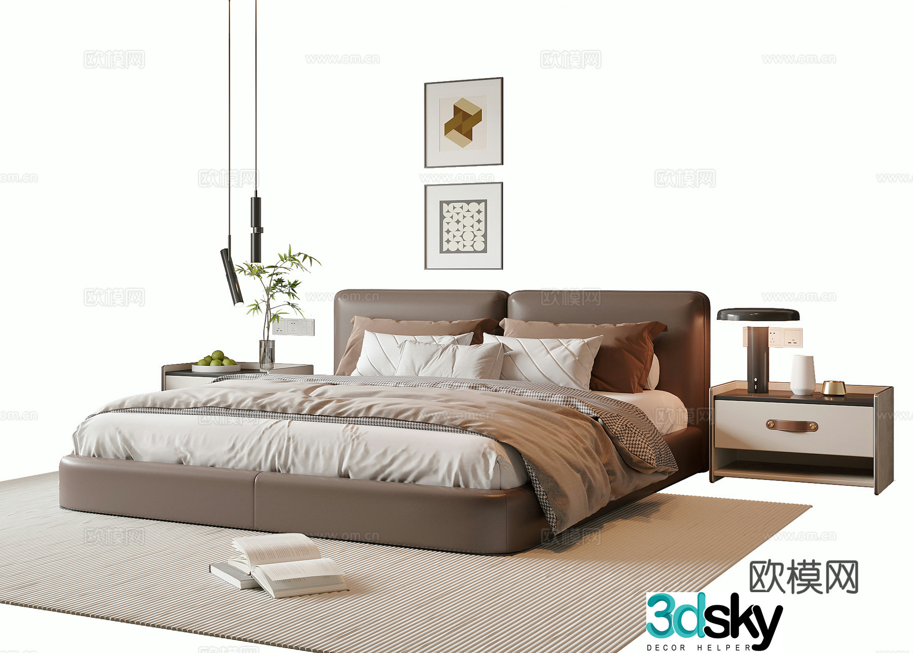 Modern Italian double bed 3d model