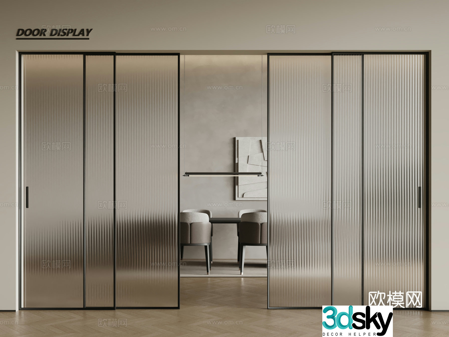 Modern glass sliding door Changhong glass door Glass sliding door 3D model