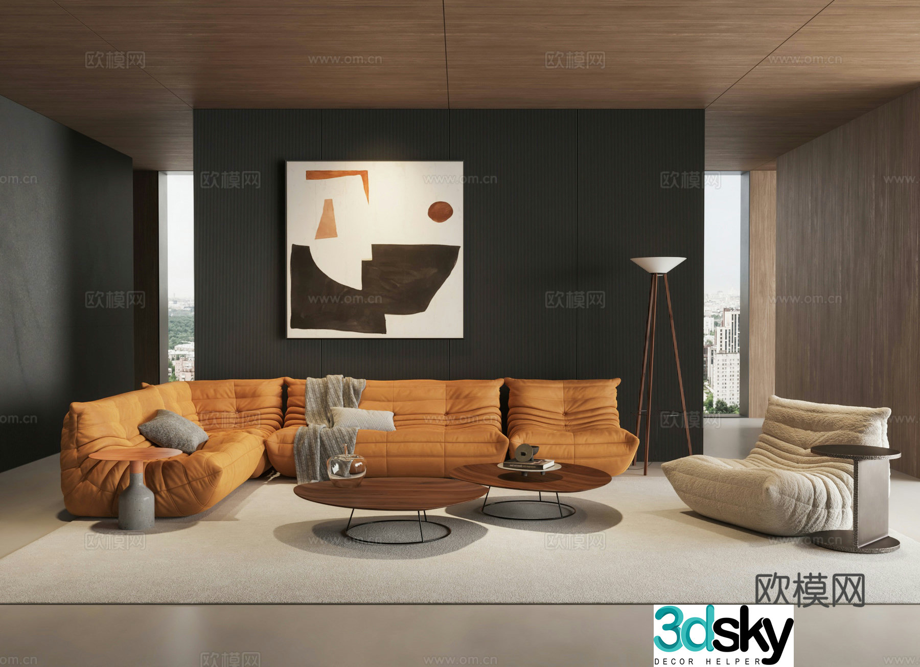 Ligne Roset Caterpillar Sofa Coffee Table Combination Caterpillar Corner Sand 3D Model