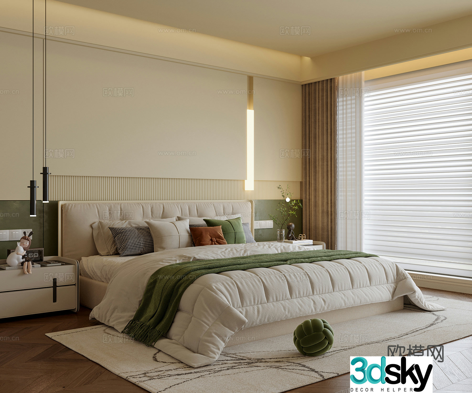 Modern bedroom Double bed nightstand 3d model