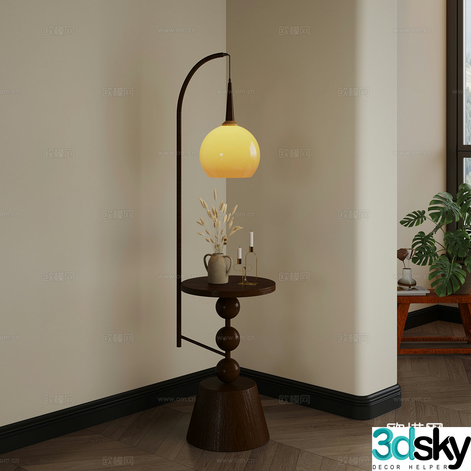 Retro floor lamp side 3D model