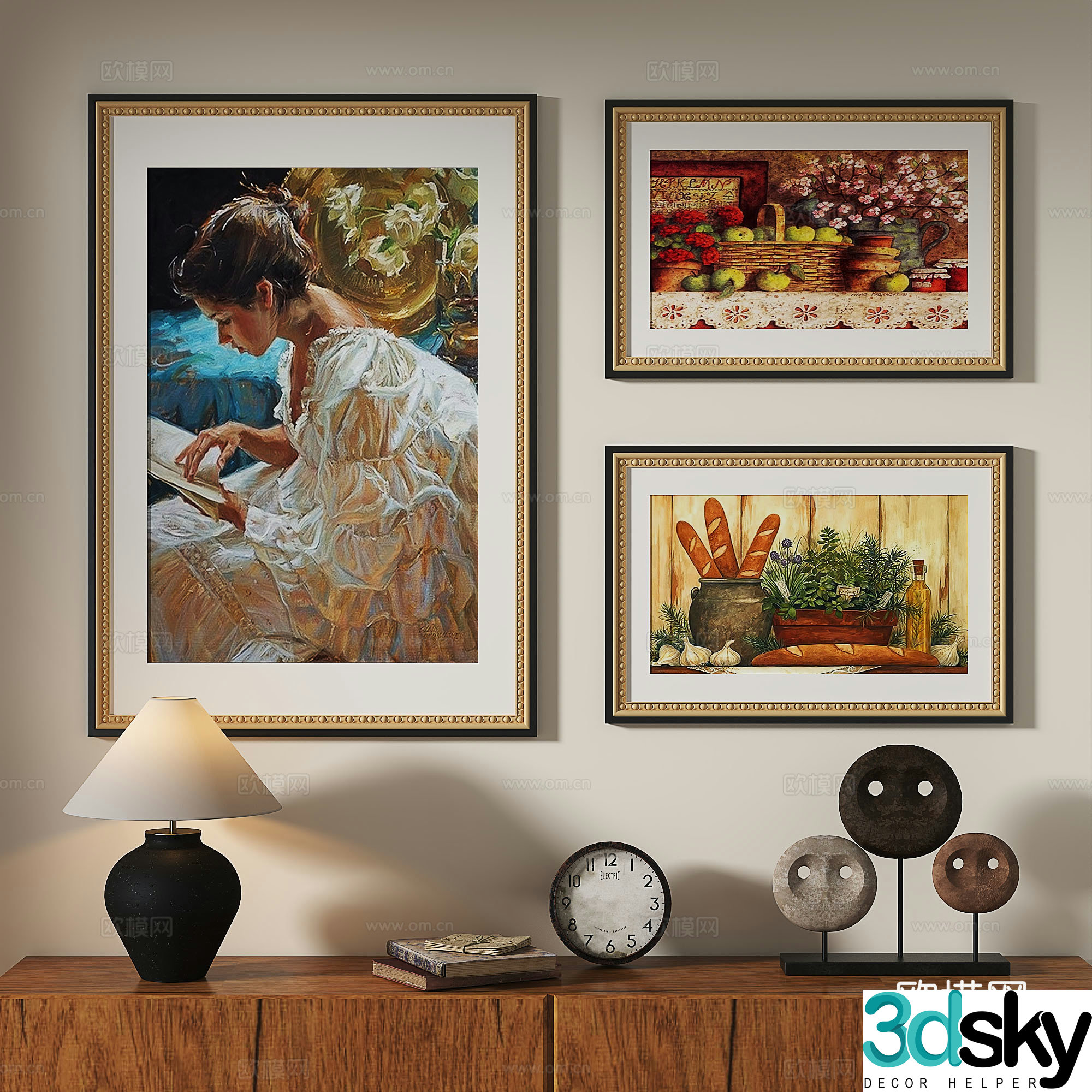 French retro European classical light luxury oil painting modern decorative painting 3d model