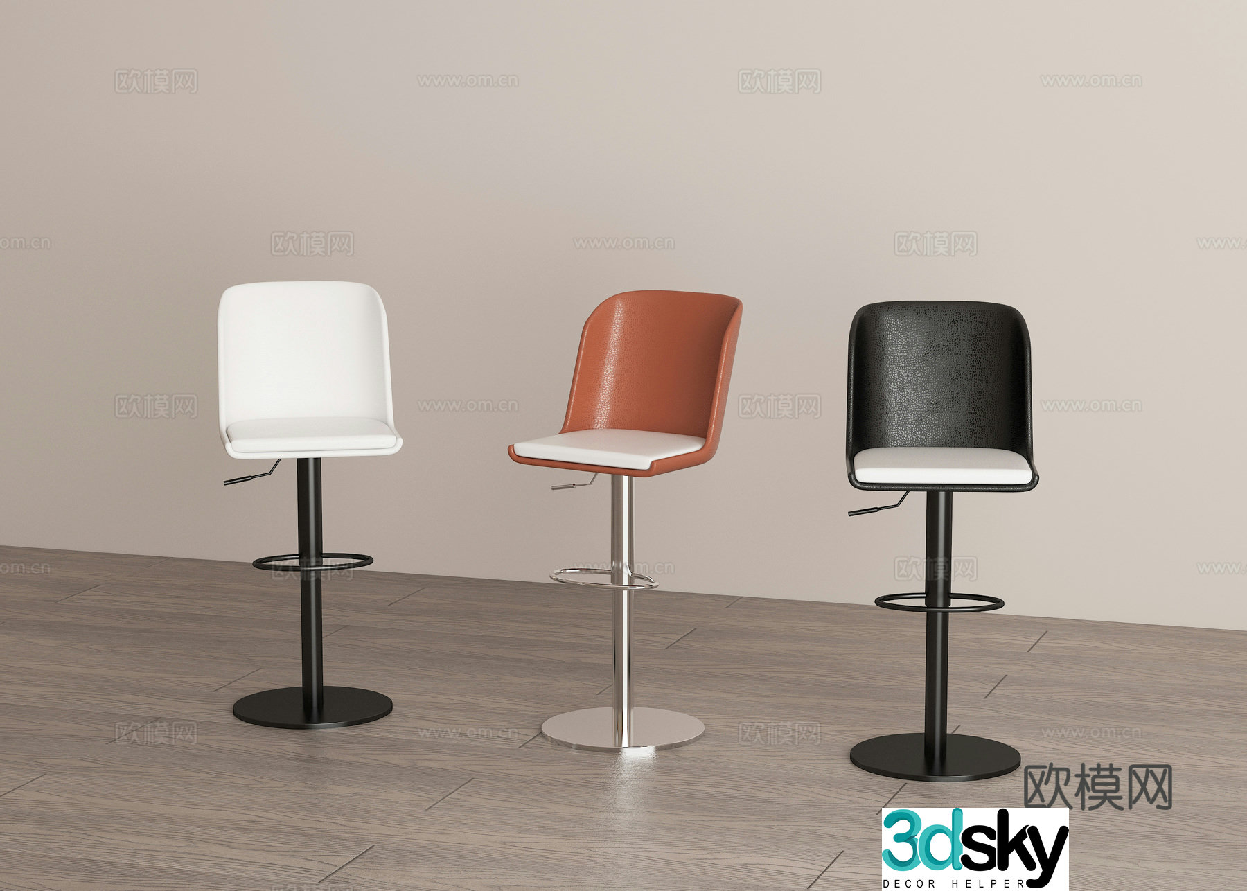 Modern simple bar stool combination 3D model