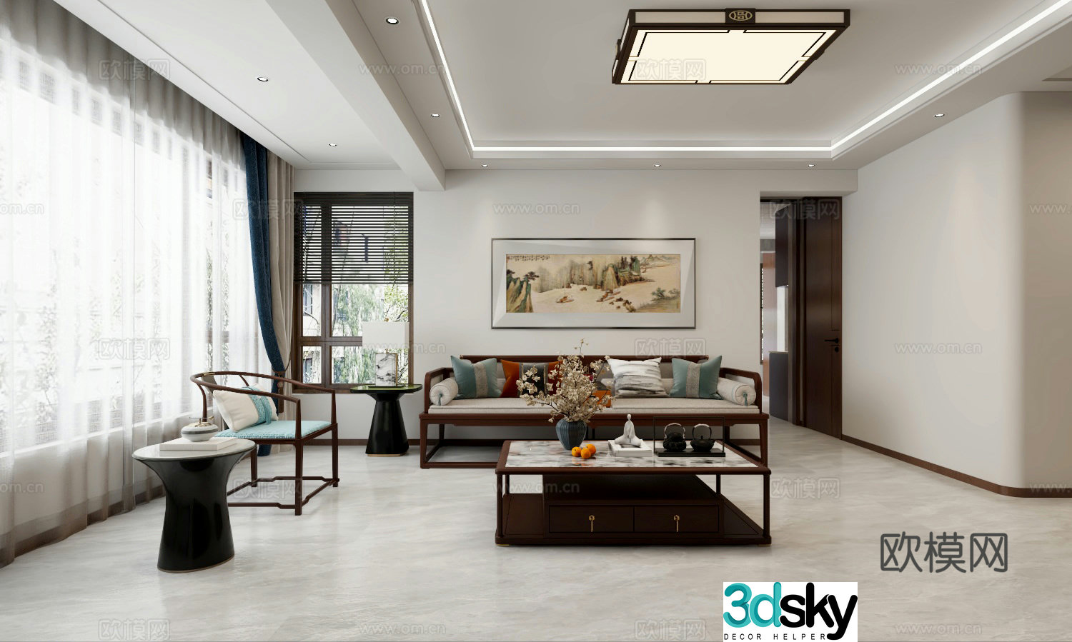 New Chinese style living and dining room 3D model