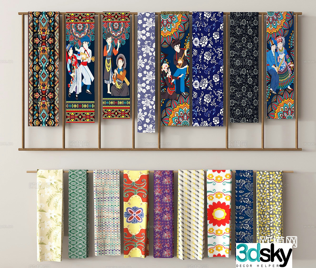 Folk pattern colorful fabric ethnic style fabric traditional pattern decorative hanging cloth handmade art 3d model