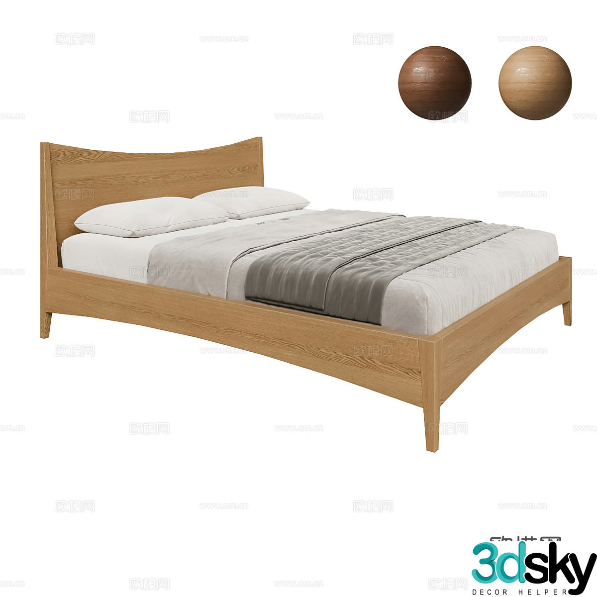 Nordic simple double bed double bed simple bed bedroom bed 3d model