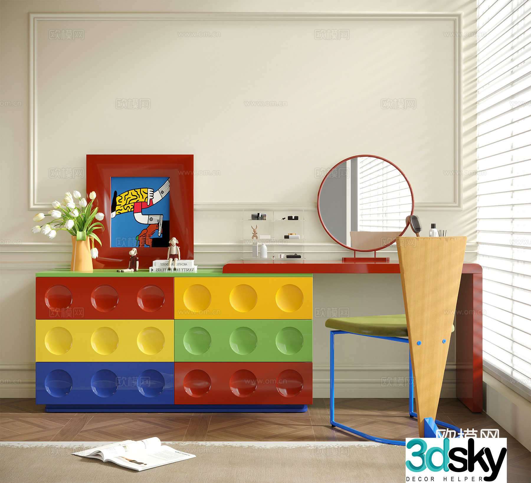 Modern Bauhaus dressing table decorative cabinet desk and chair 3d model