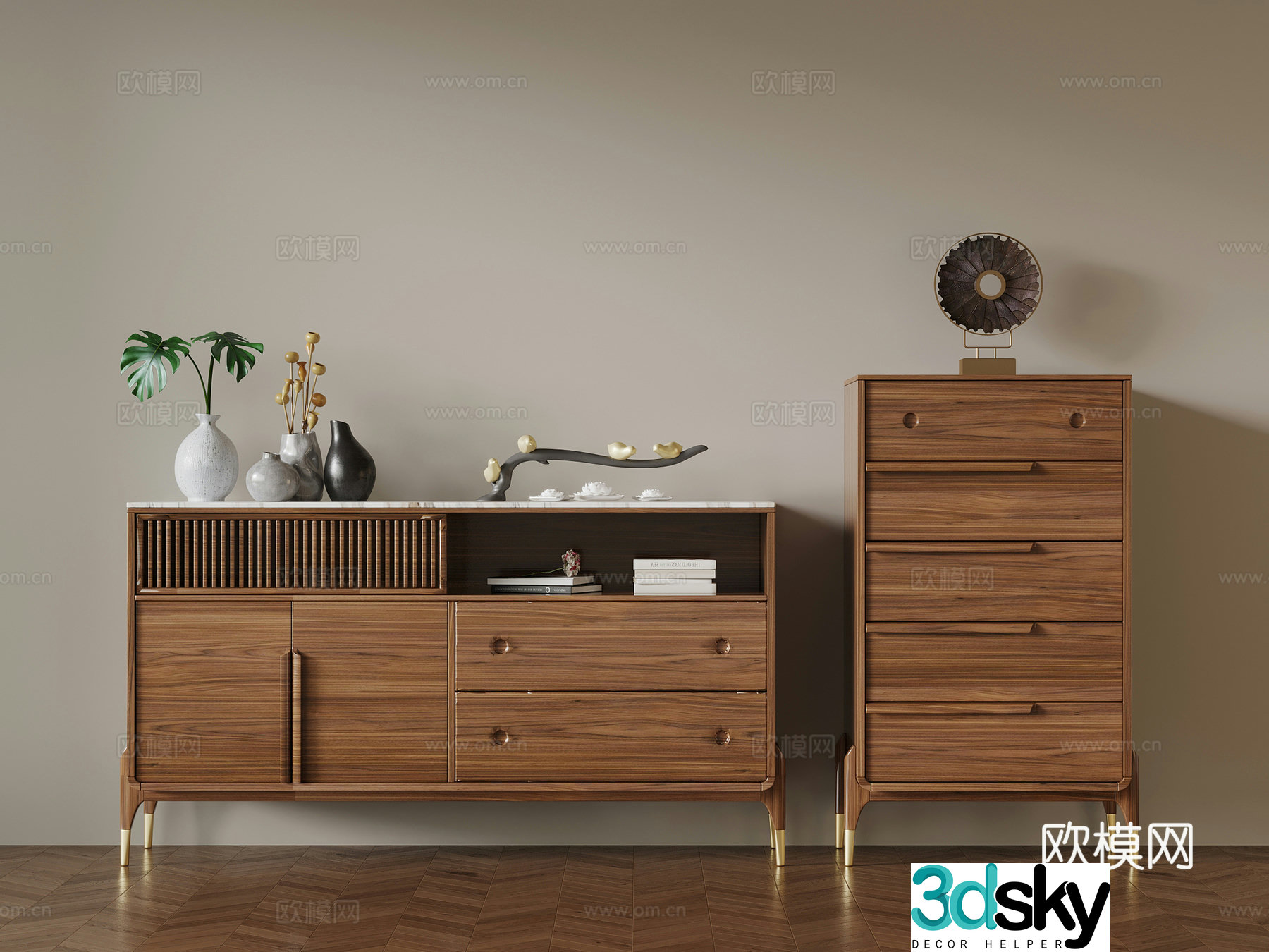Middle-aged side cabinet cabinet 3D model