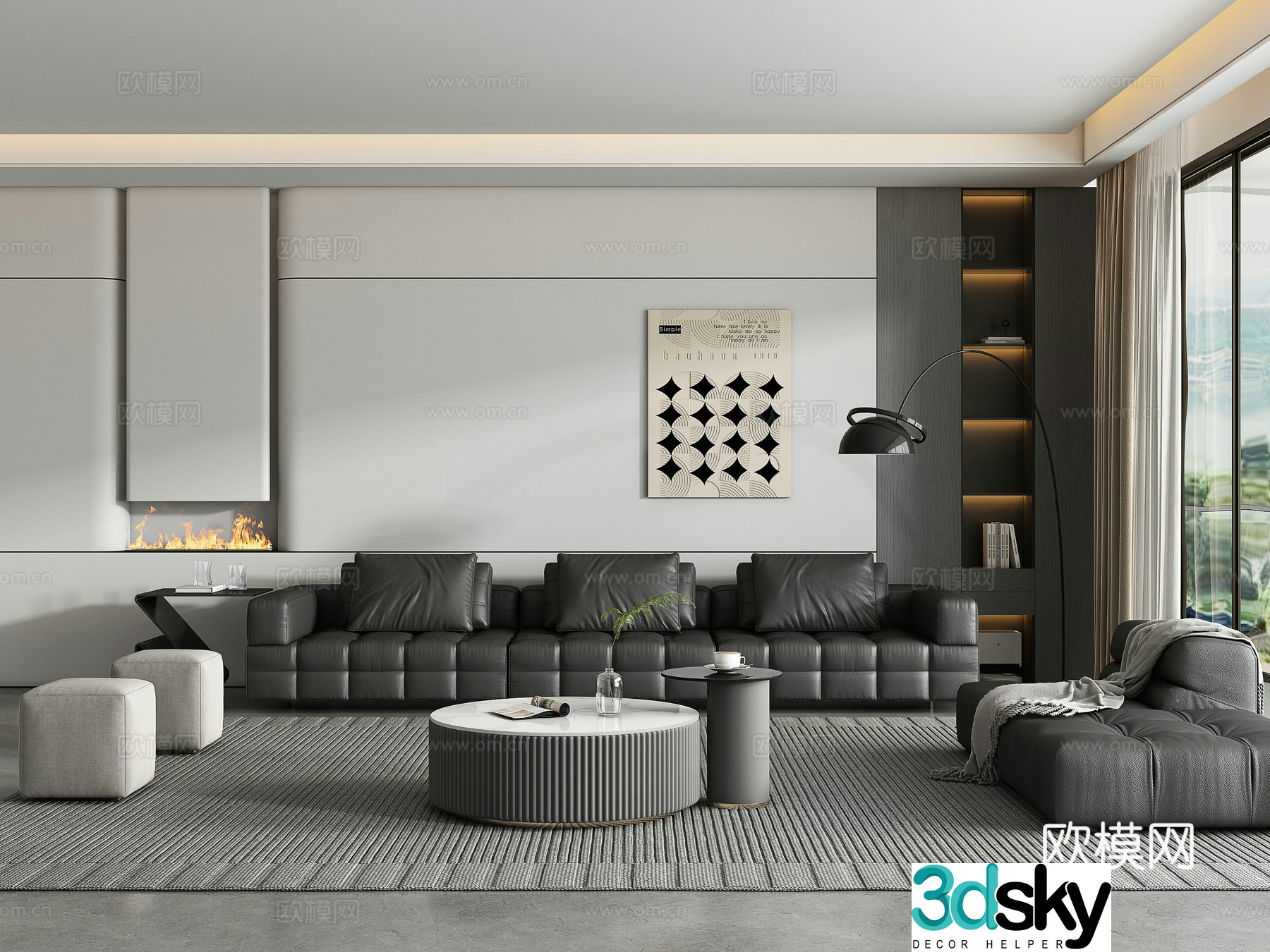 Modern living room sofa coffee table combination 3D model