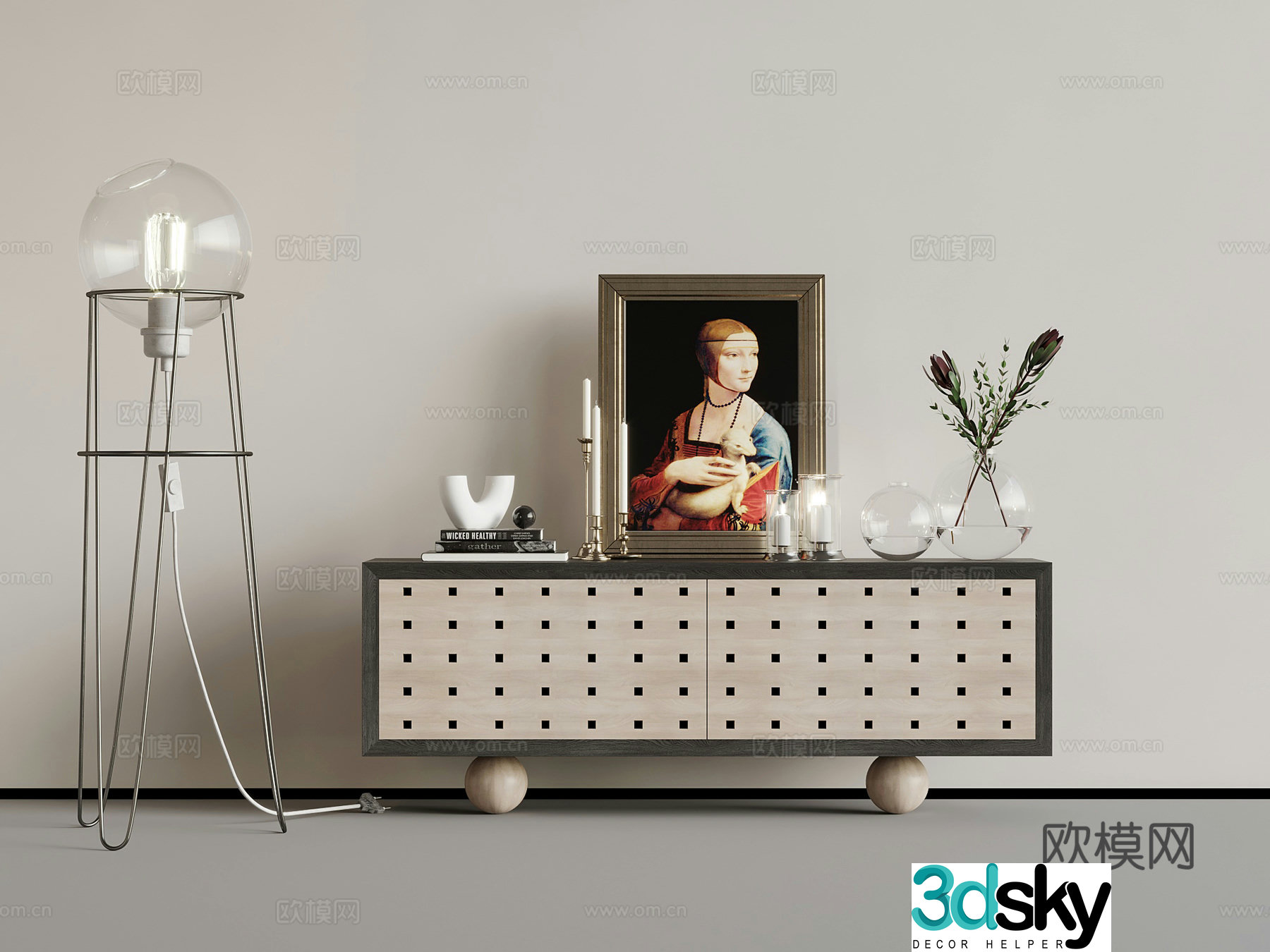 Entrance cabinet French entrance cabinet side cabinet accessories ornaments floor lamp 3d model