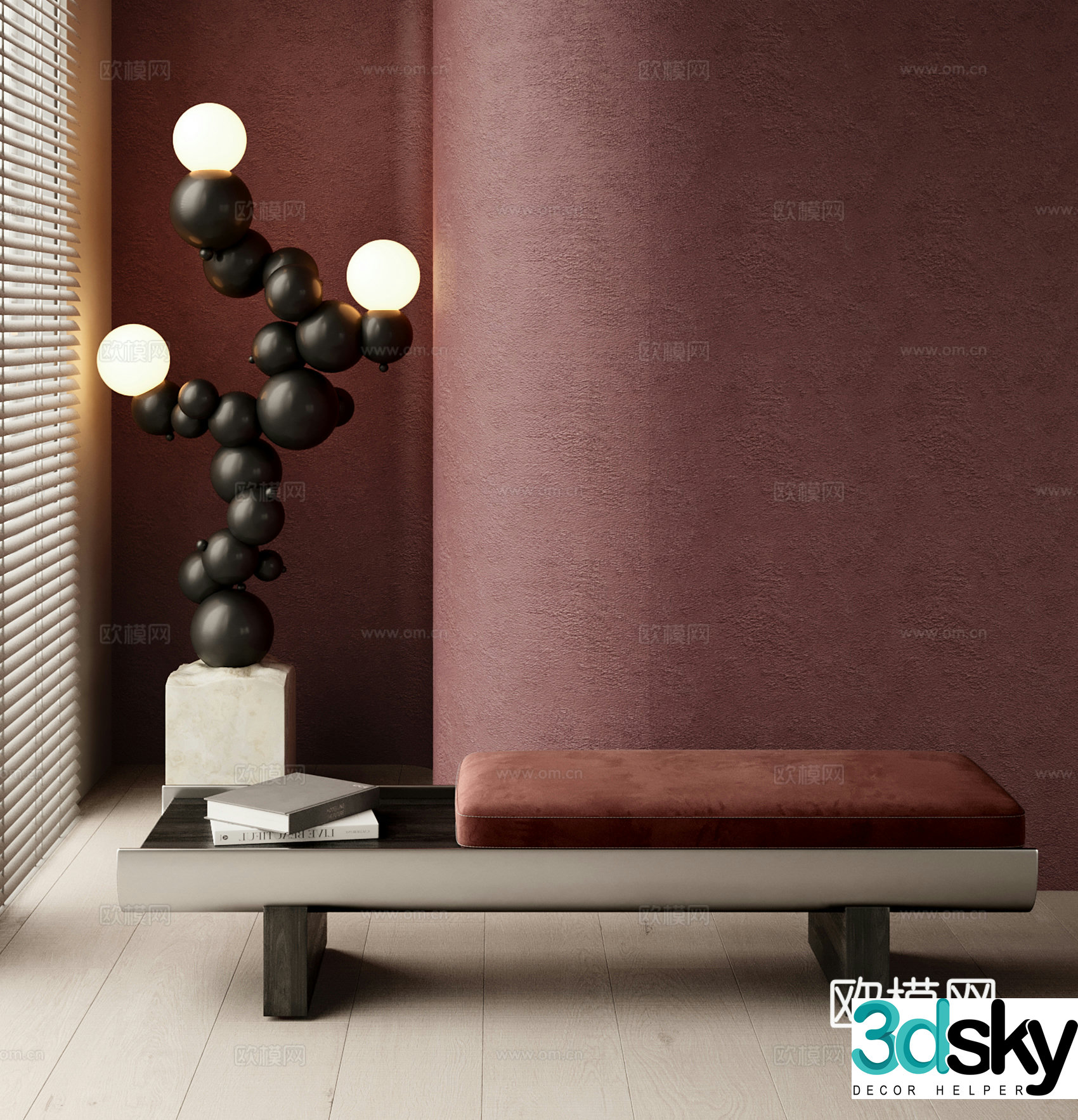 Minotti Modern Italian sofa stool bench metal bench artistic floor lamp 3d model