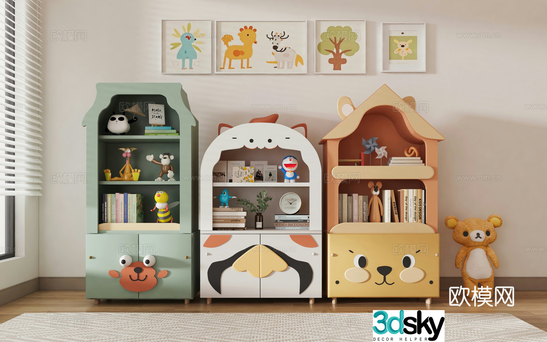 Children’s decorative cabinet low cabinet children’s room bookcase bookshelf study creative storage shelf kindergarten solid wood book 3D model
