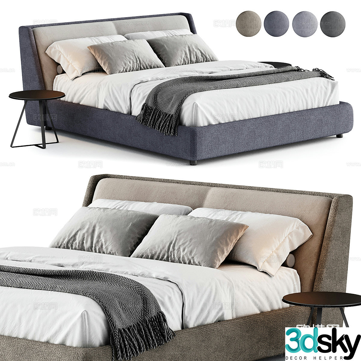 Modern Italian fabric double bed 3D model