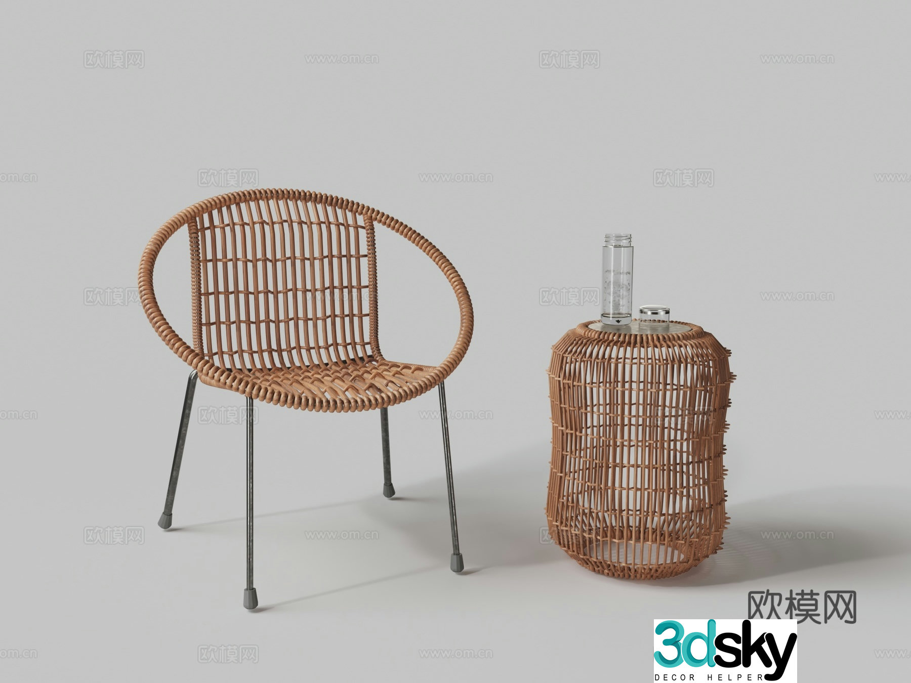 Modern rattan chair rattan coffee table combination 3D model