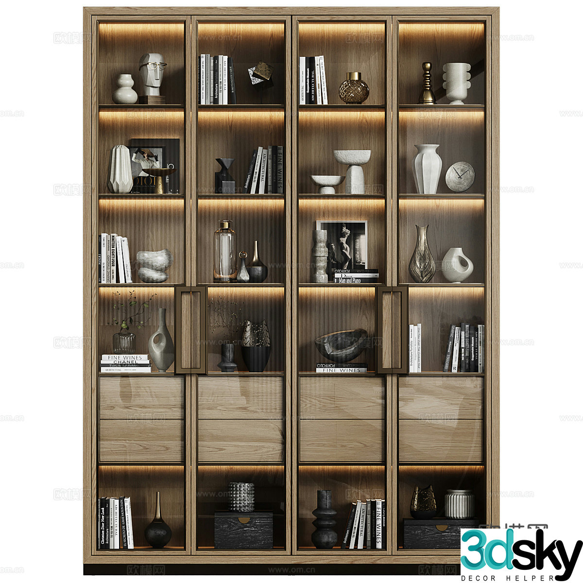 New Chinese style light luxury bookcase decorative cabinet 3D model