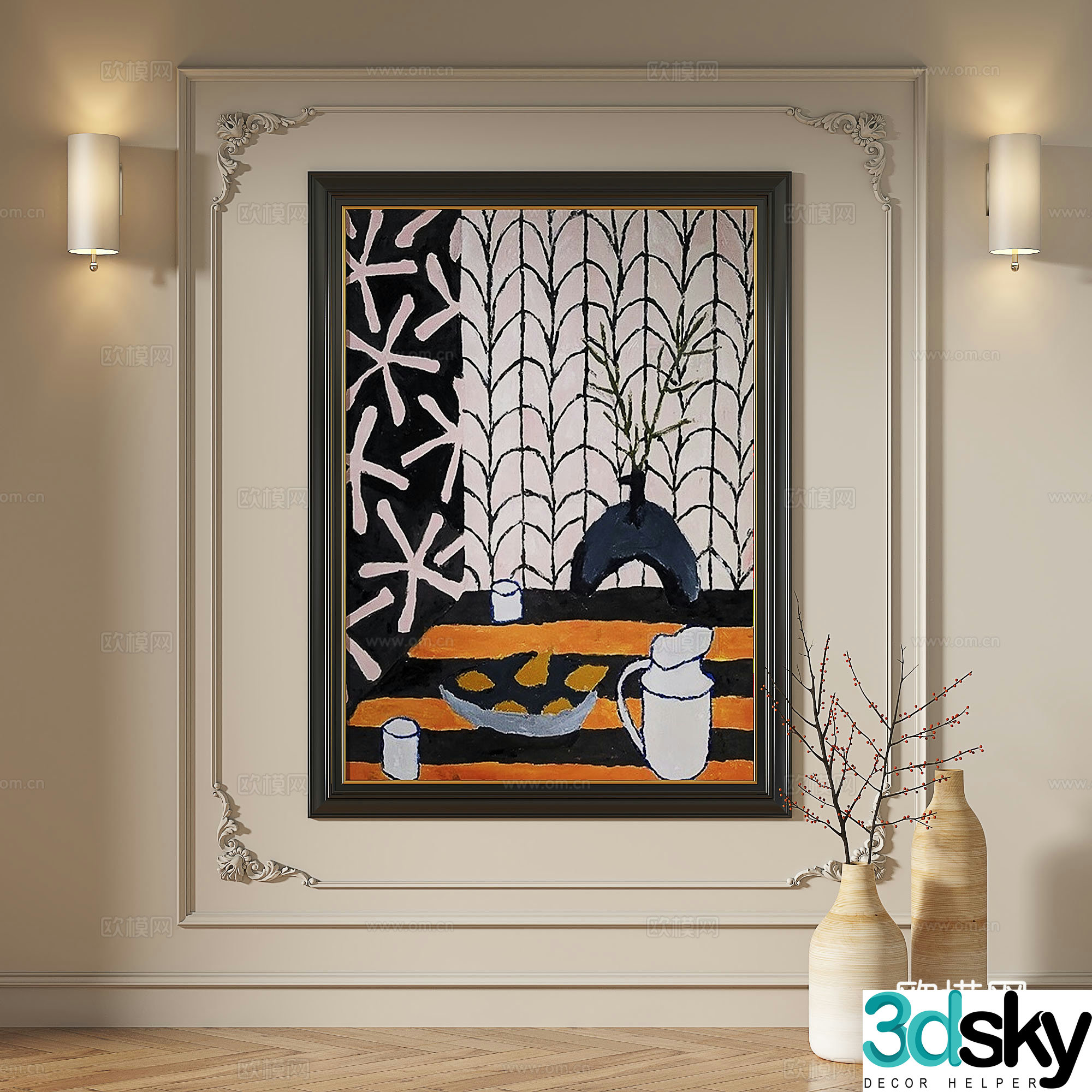 French modern retro medieval light luxury European classical simple abstract decorative painting 3d model