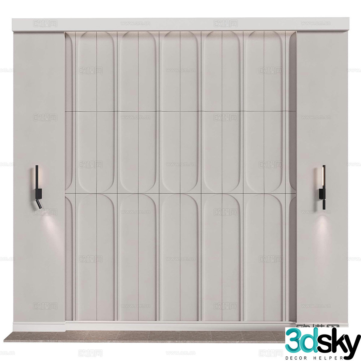 Modern Italian cream style bedside head background wall 3d model