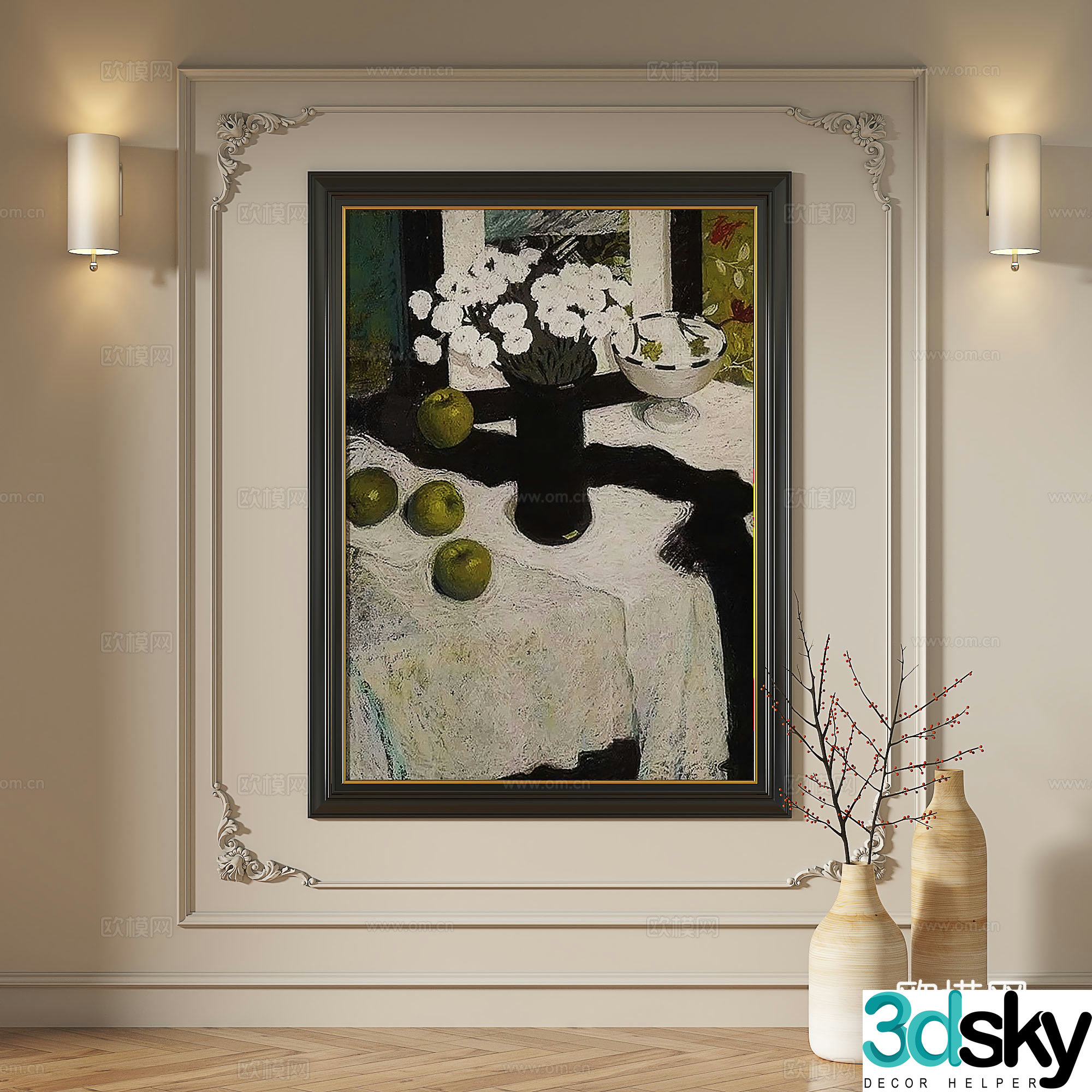 French modern retro medieval light luxury European classical simple abstract decorative painting 3d model