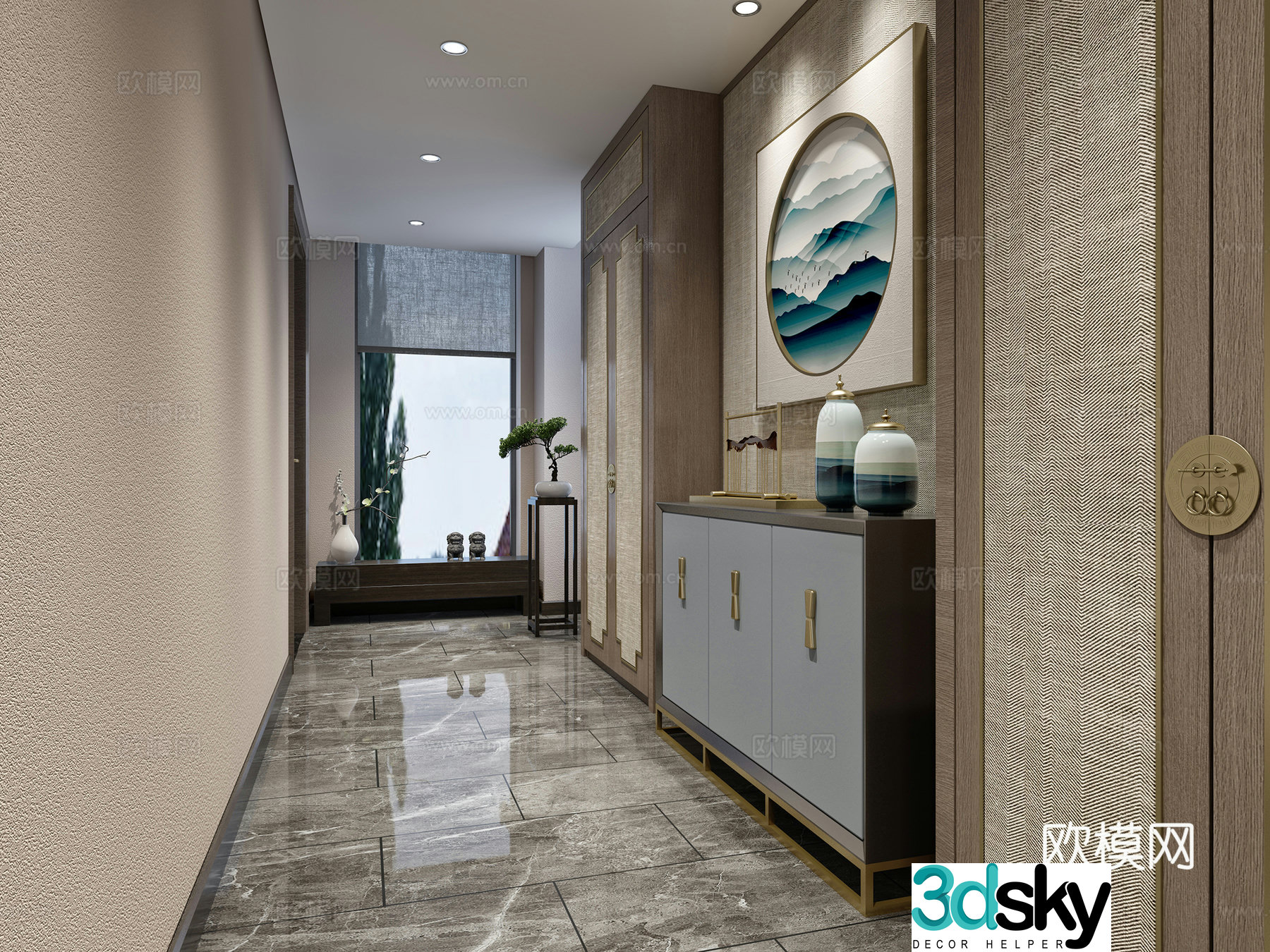 New Chinese living room with aisle model 3D model