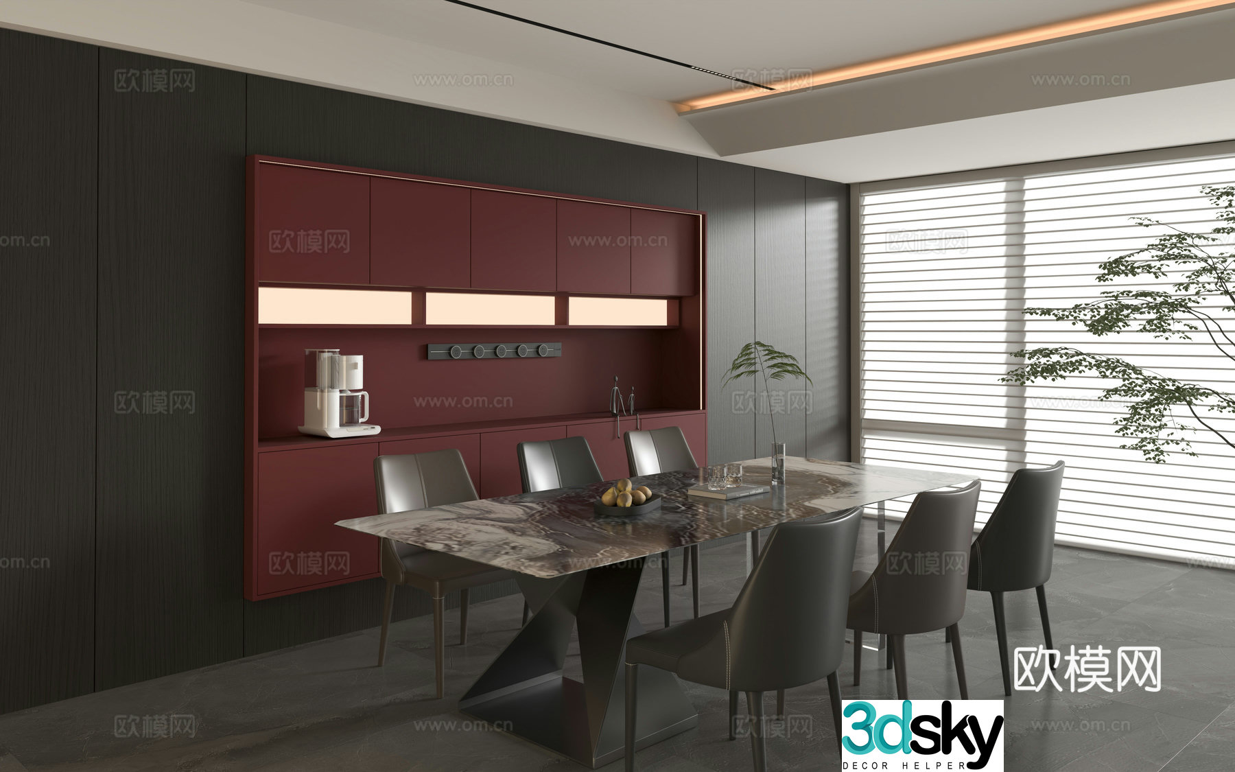 Modern Italian restaurant Italian home restaurant Italian dining table and chairs 3D model