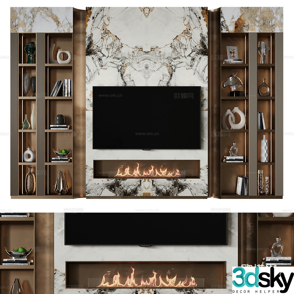 Modern light luxury minimalist TV background wall 3d model