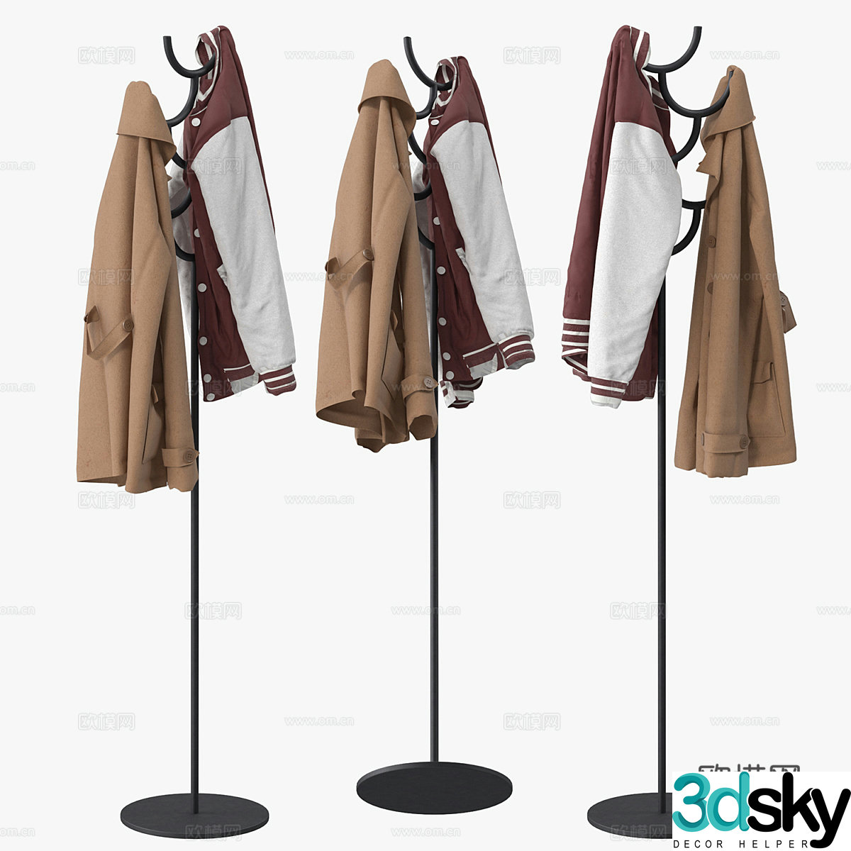 Modern metal coat rack 3d model