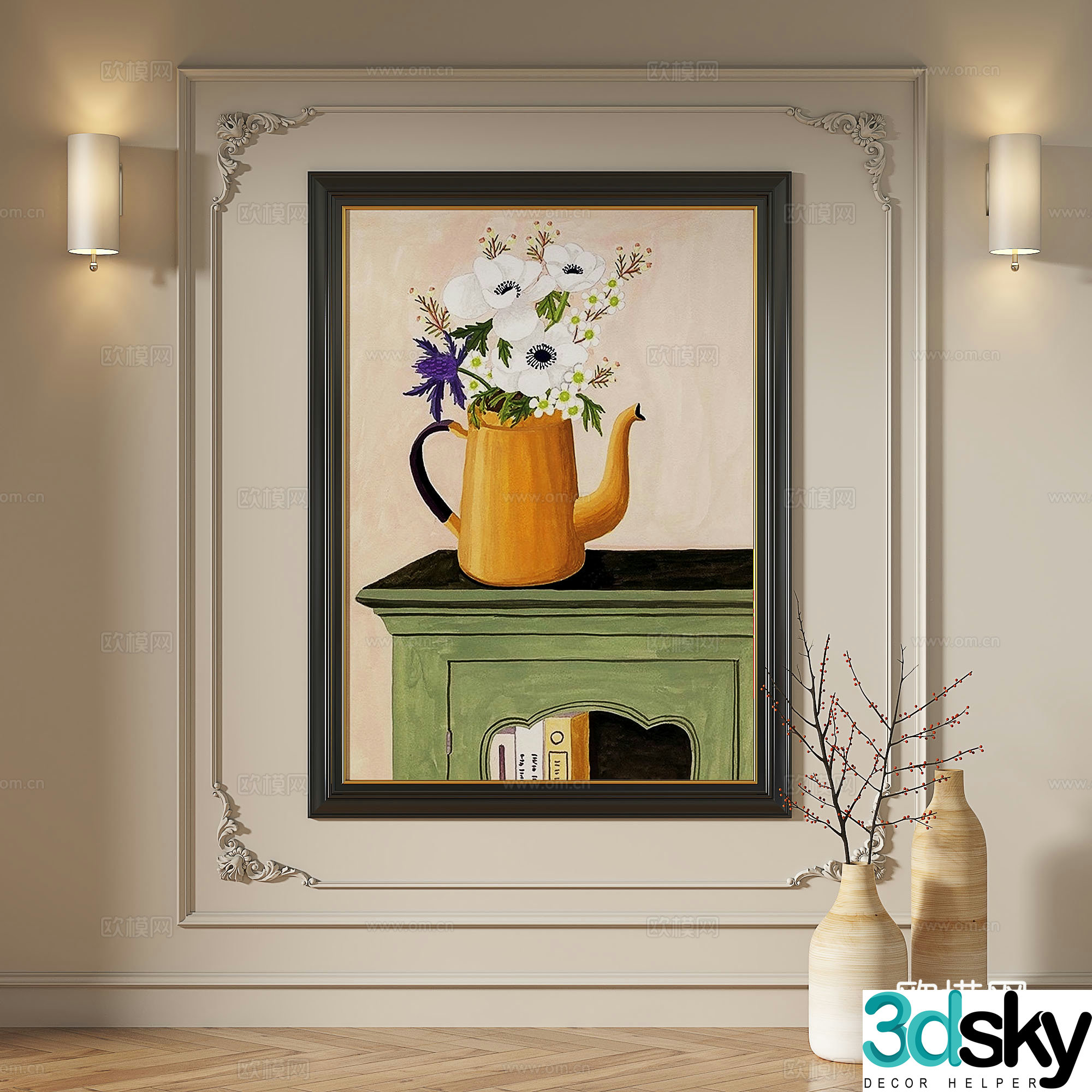 French modern retro medieval light luxury European classical simple abstract decorative painting 3d model