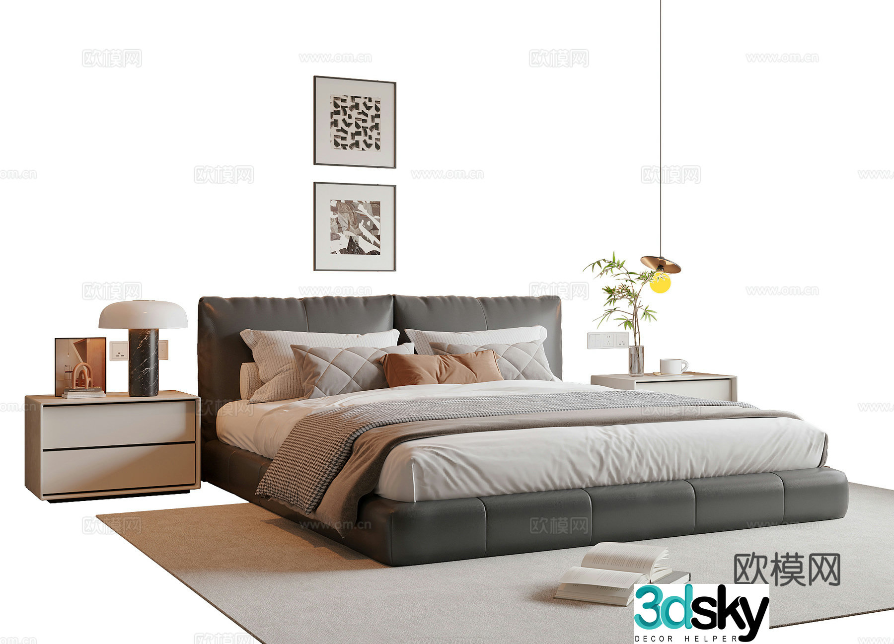 Modern Italian double bed 3d model