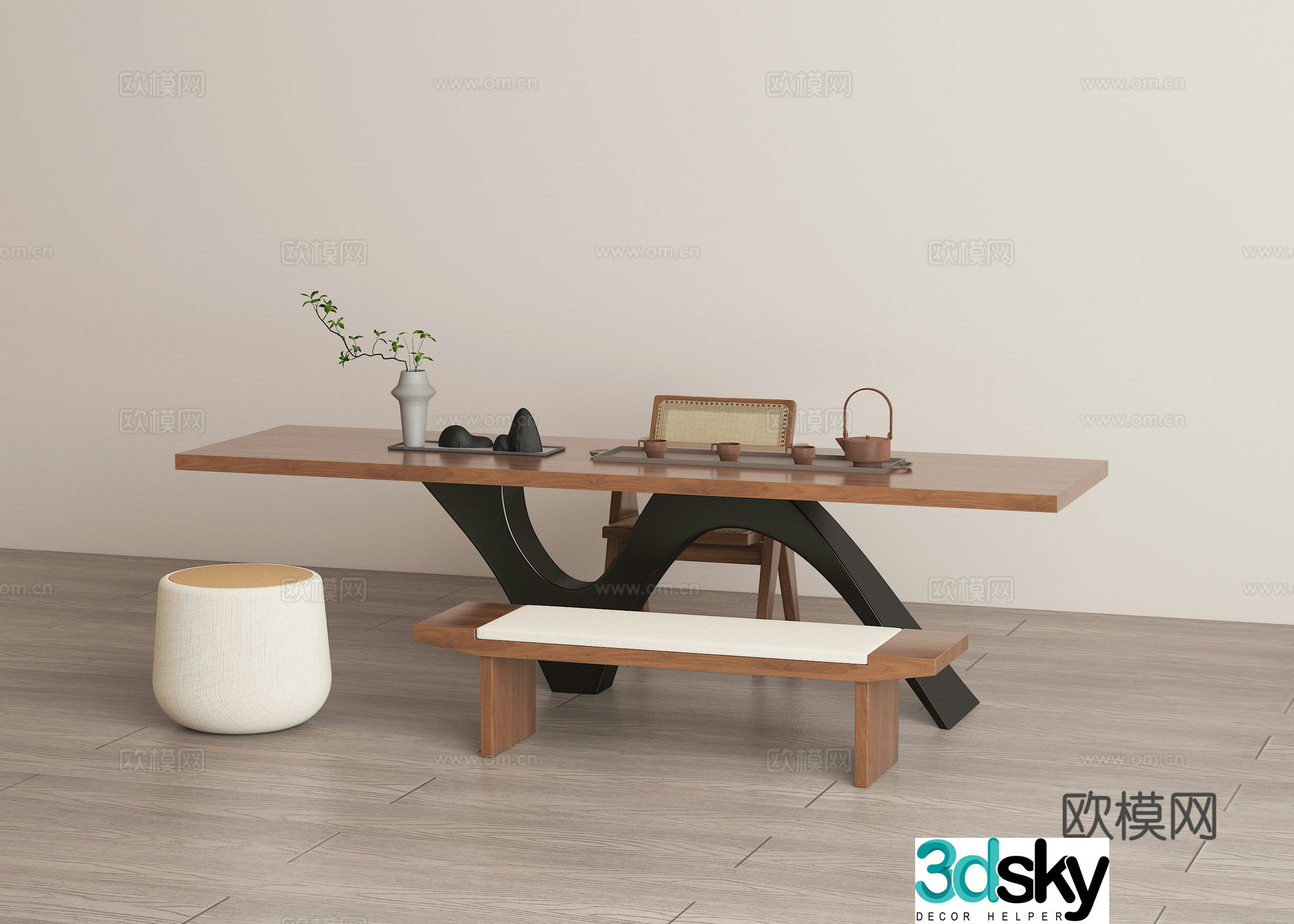 Modern medieval style tea table and chair combination 3D model