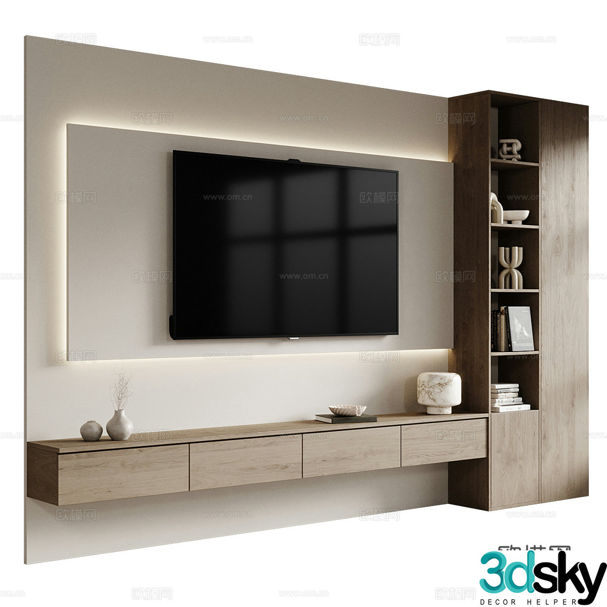 Modern Italian minimalist TV background wall 3d model