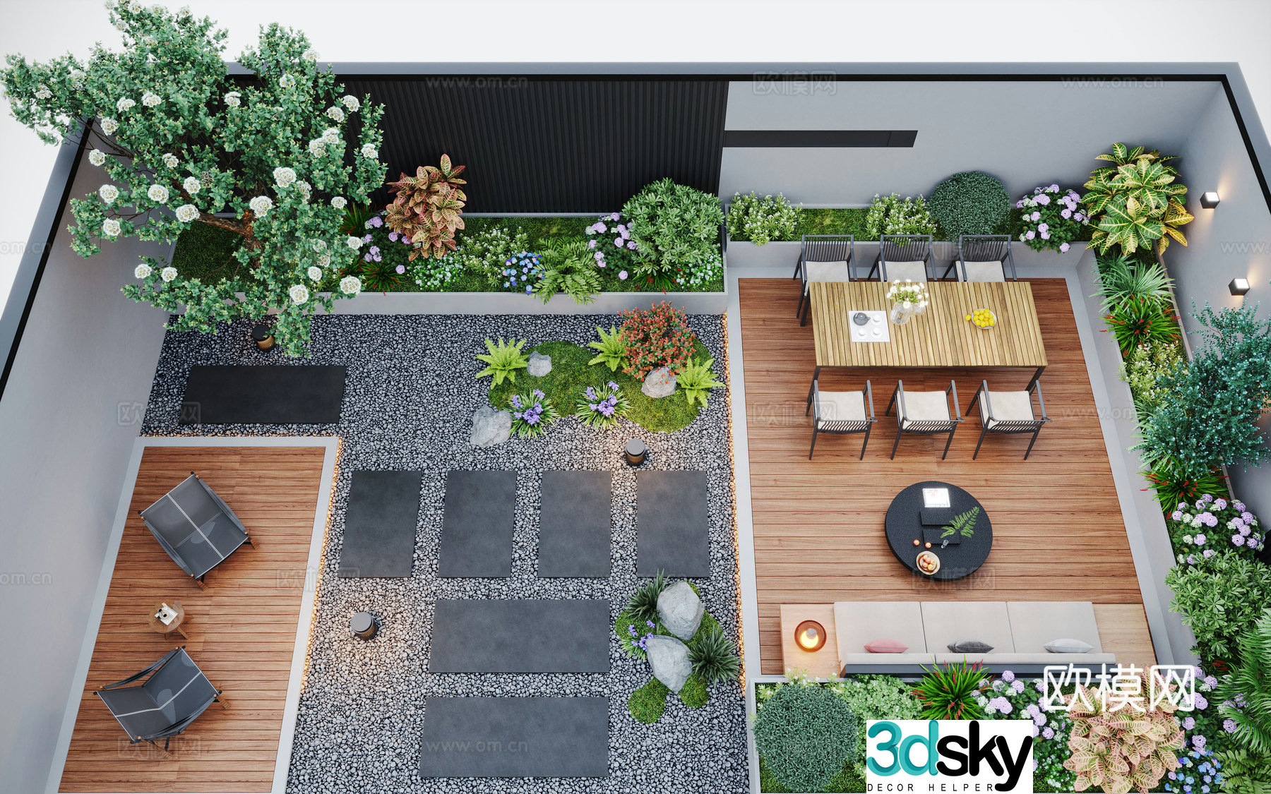 Modern courtyard landscape courtyard garden outdoor leisure chair outdoor dining table 3d model