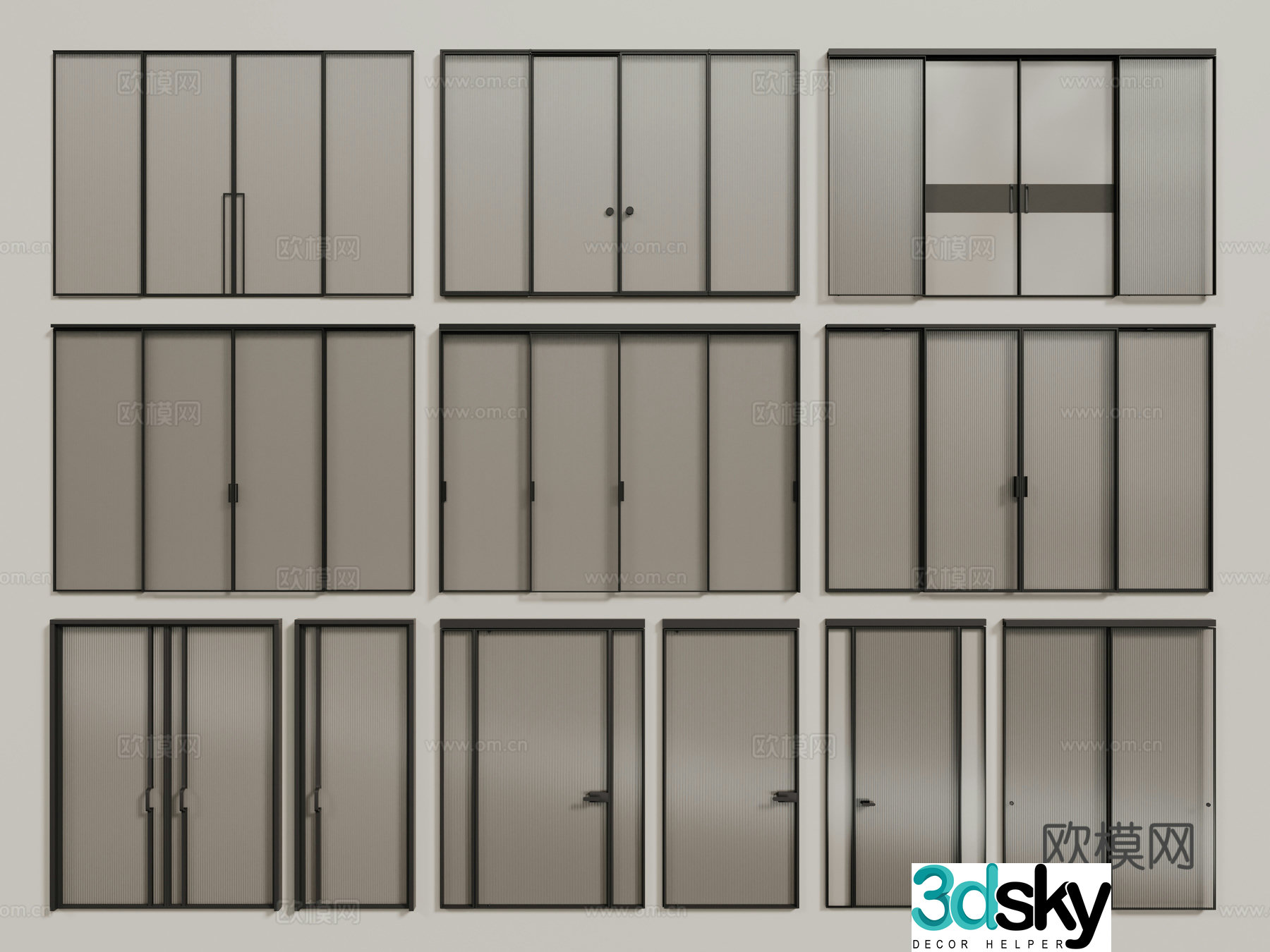 Modern glass sliding door Changhong glass door Glass sliding door 3D model