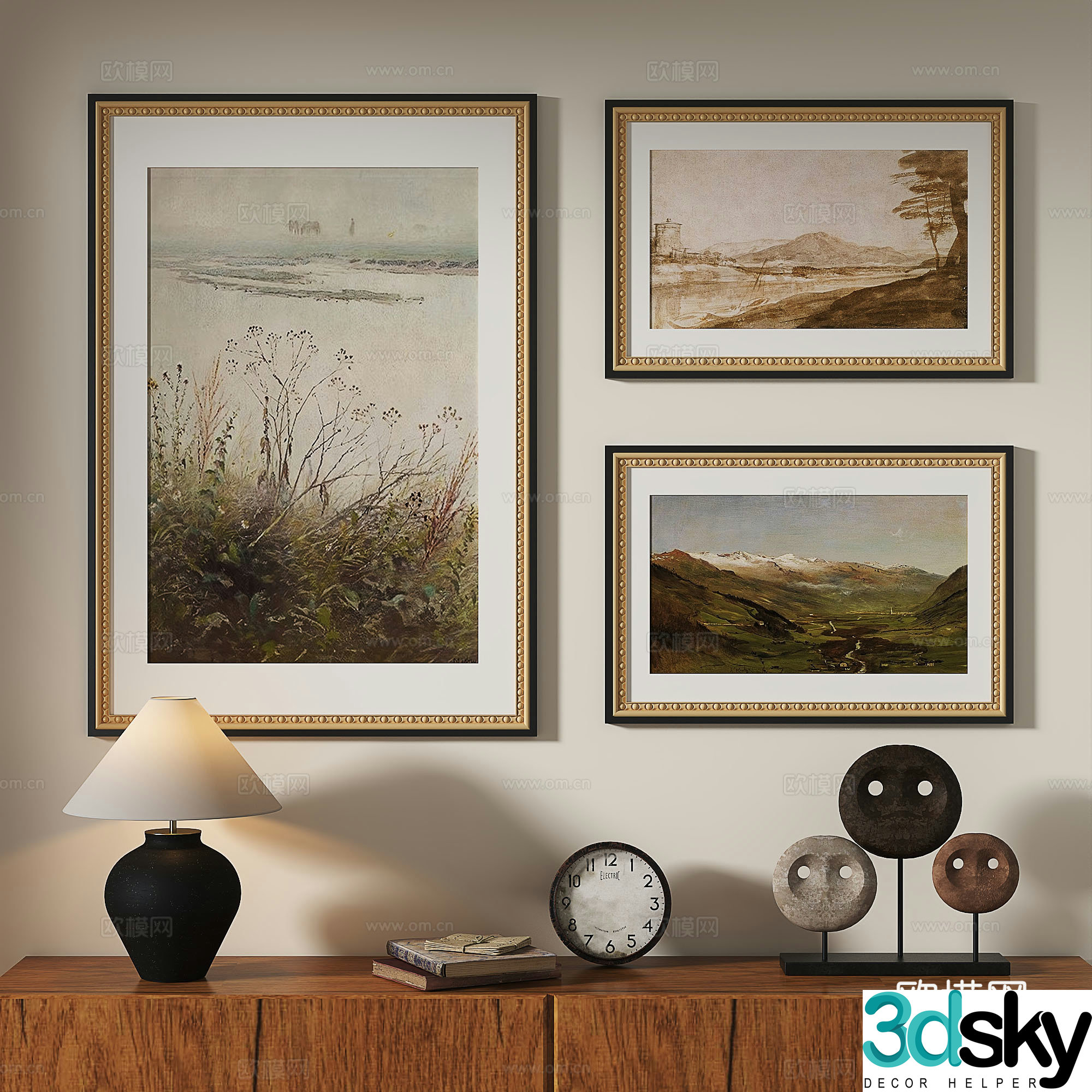 French retro European classical light luxury oil painting modern decorative painting 3d model