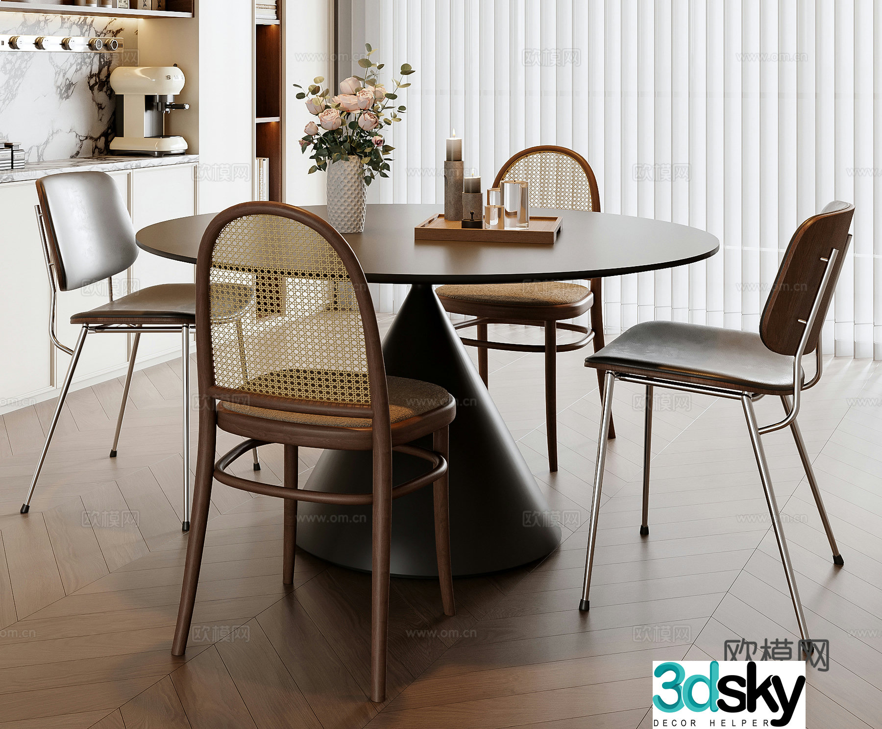 French dining table and chair combination 3D model