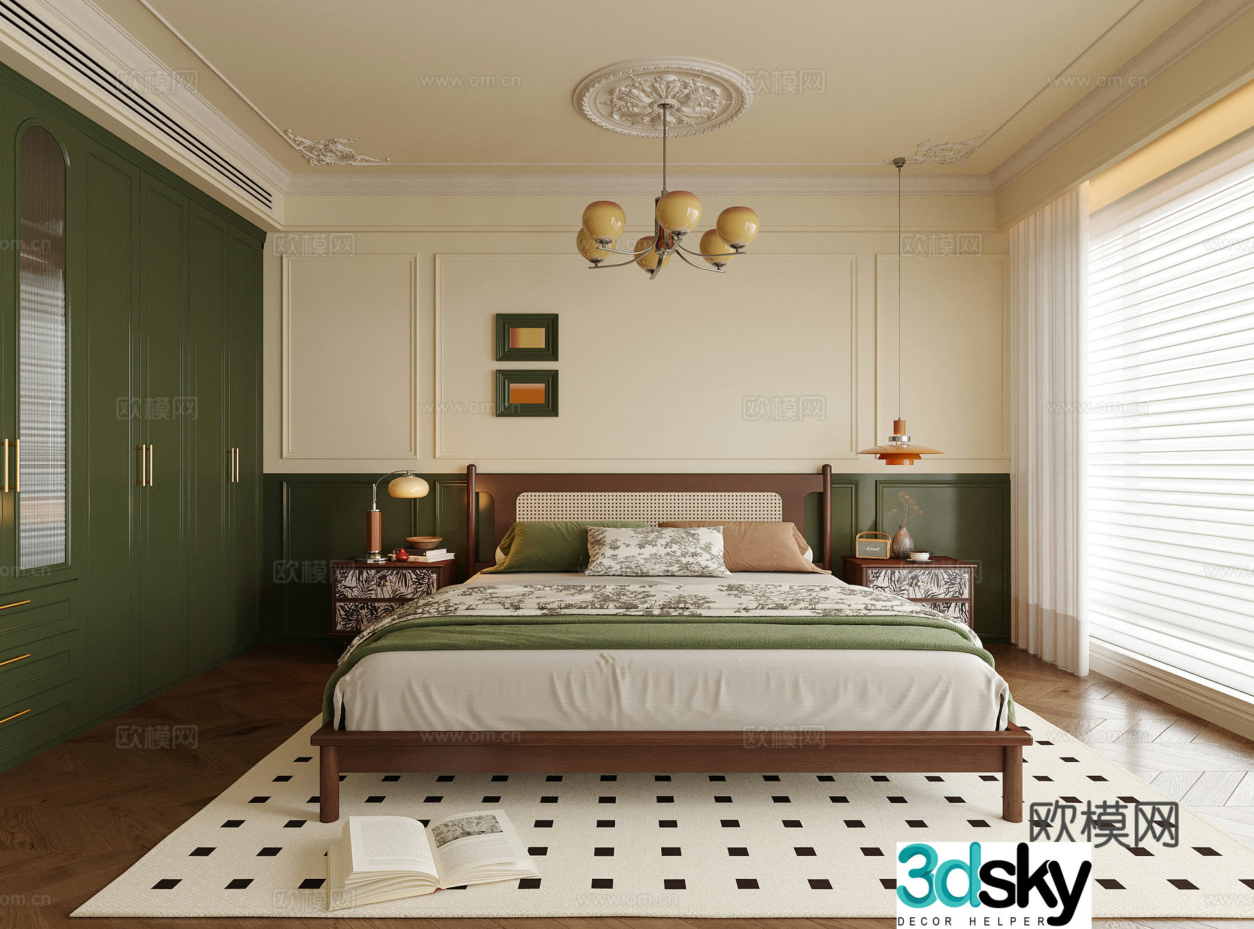 French bedroom double bed nightstand bedroom chandeliers 3d model