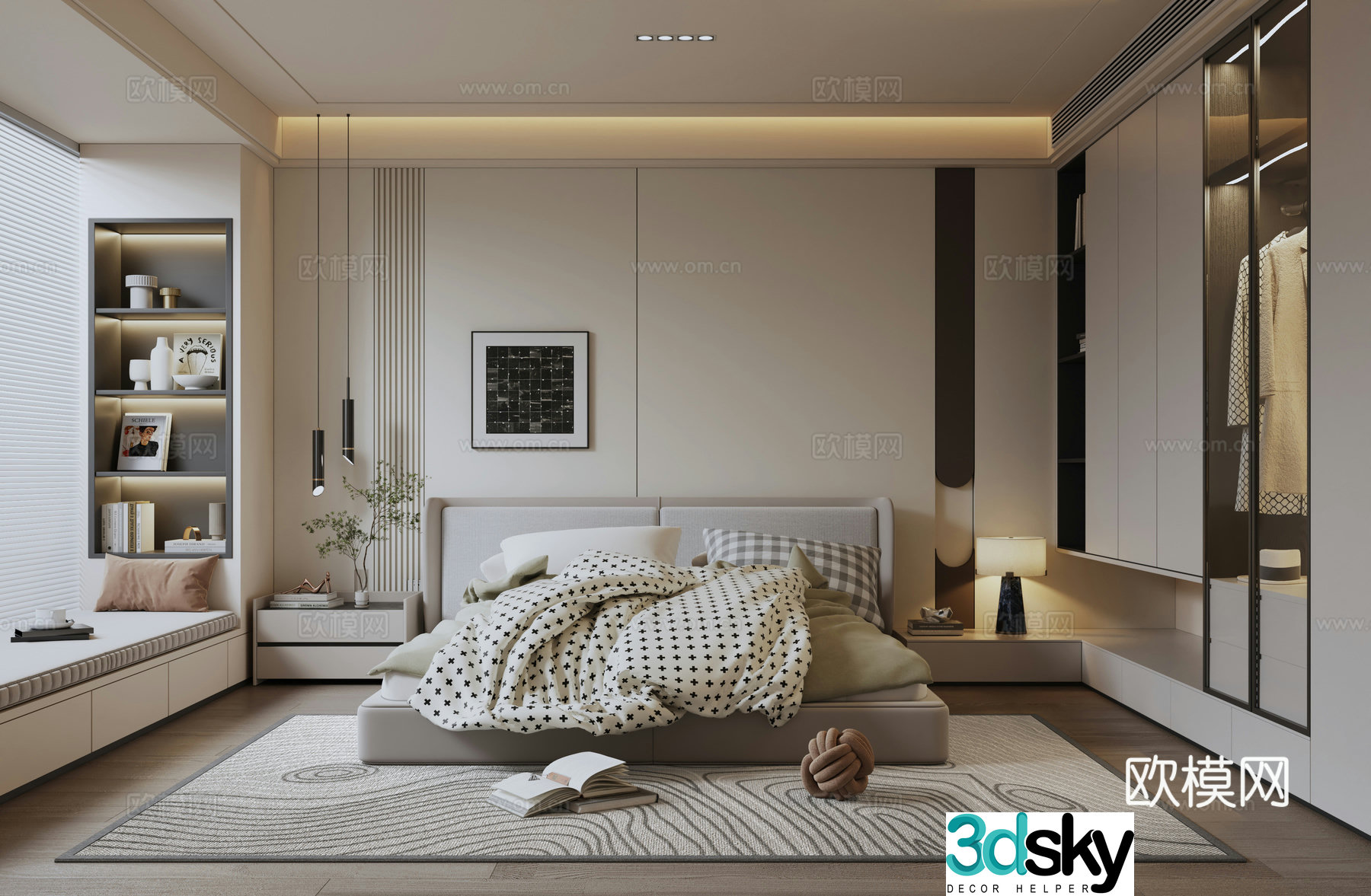 Modern cream style home bedroom 3d model