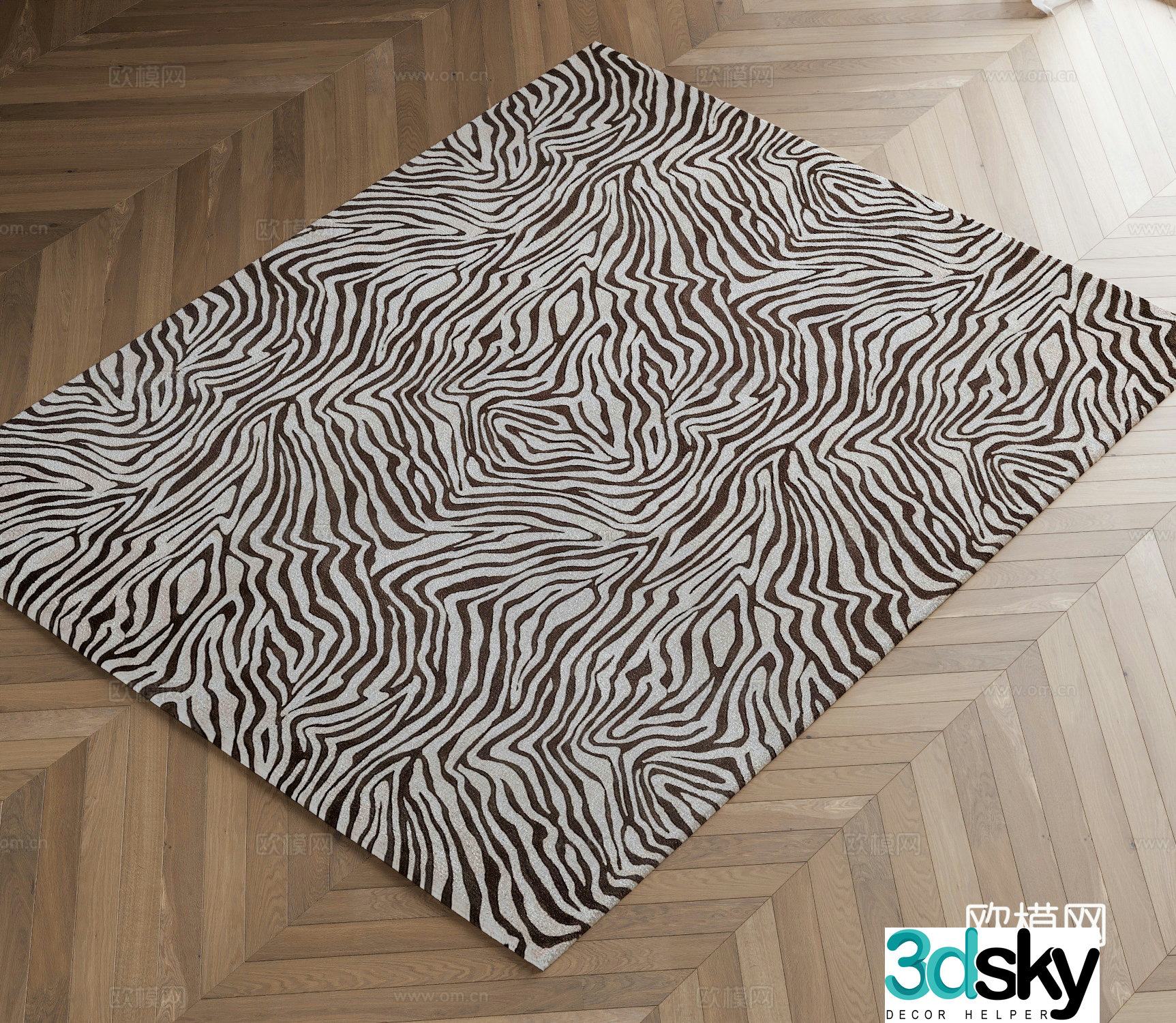 Middle-aged carpet Black and white carpet Zebra pattern carpet Rectangular carpet Fabric carpet Living room 3D model