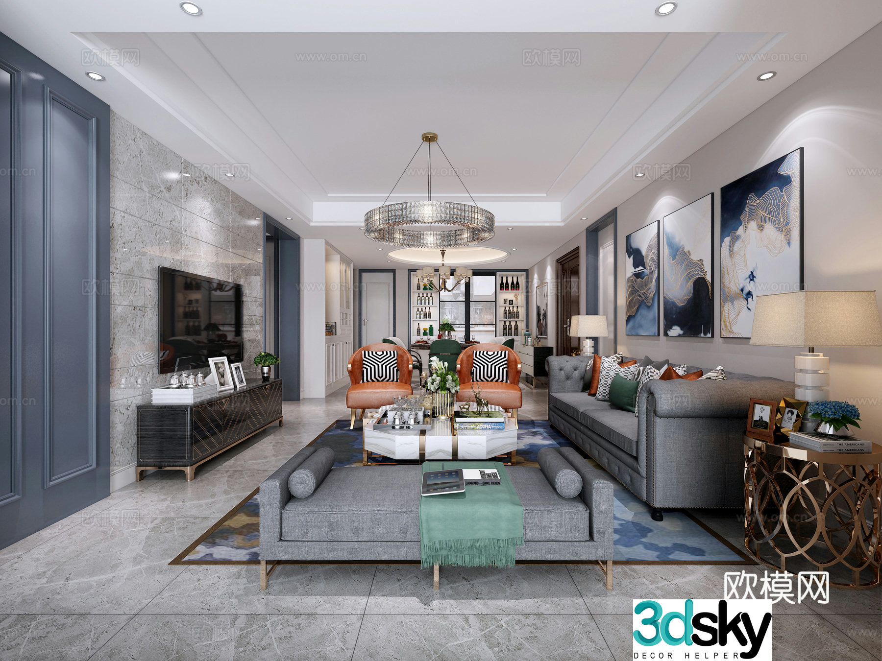 Postmodern living and dining room 3D model