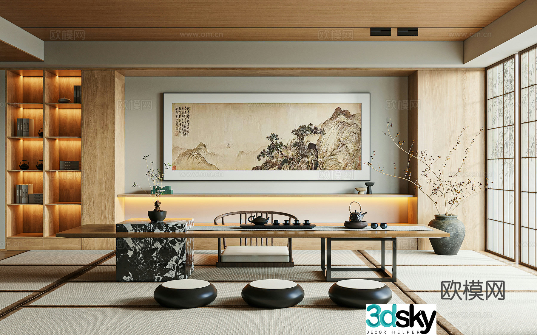 New Chinese style tatami tea room 3D model