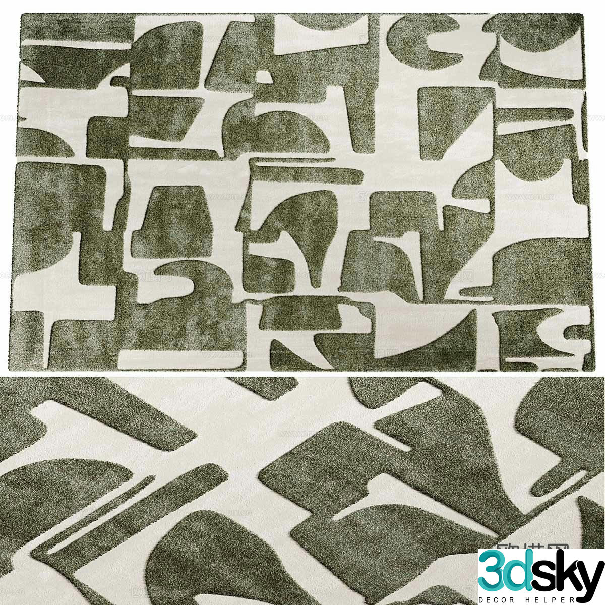 Modern cream style wool fabric carpet 3d model