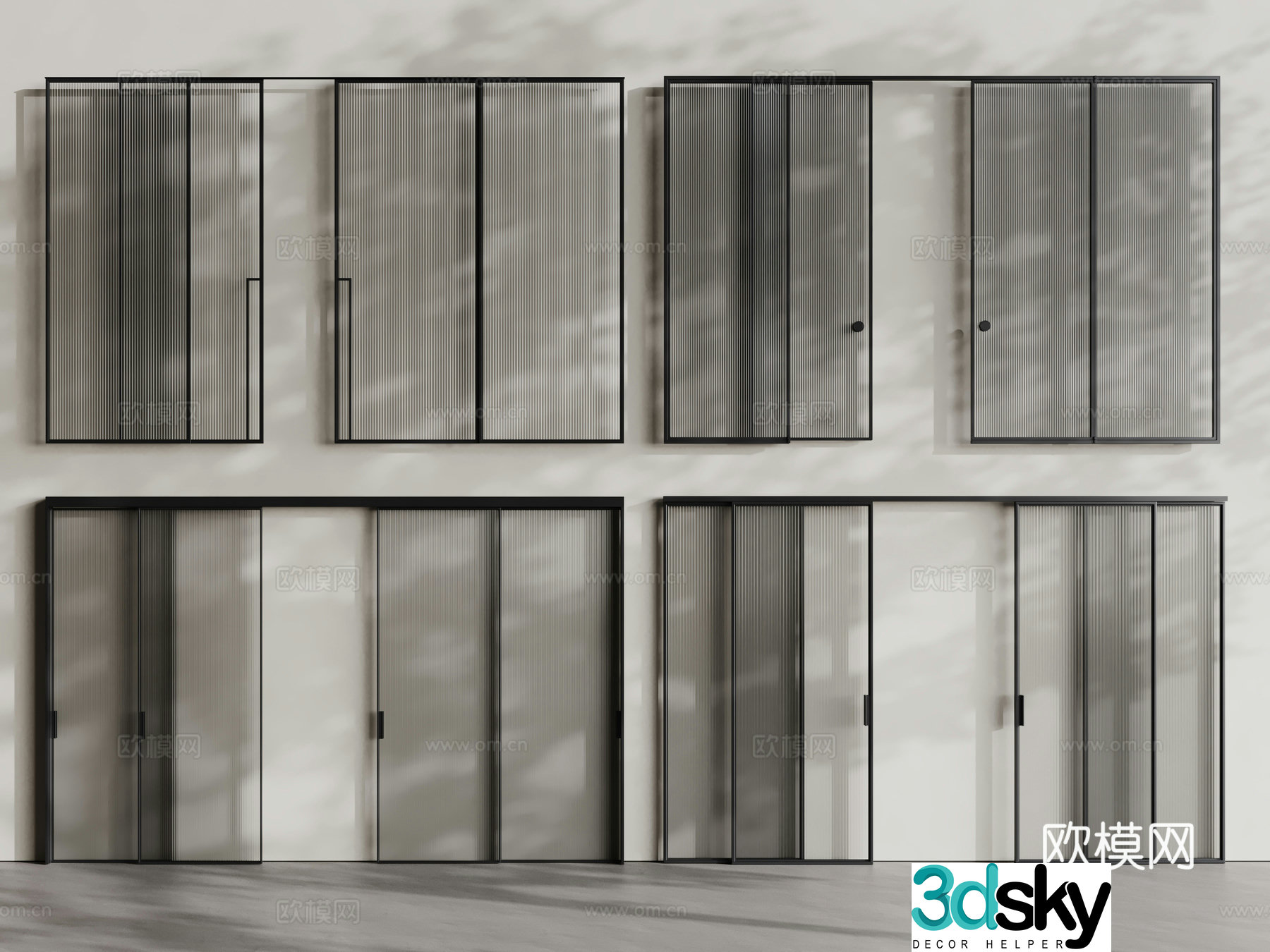 Modern glass sliding door Changhong glass door Glass sliding door 3D model