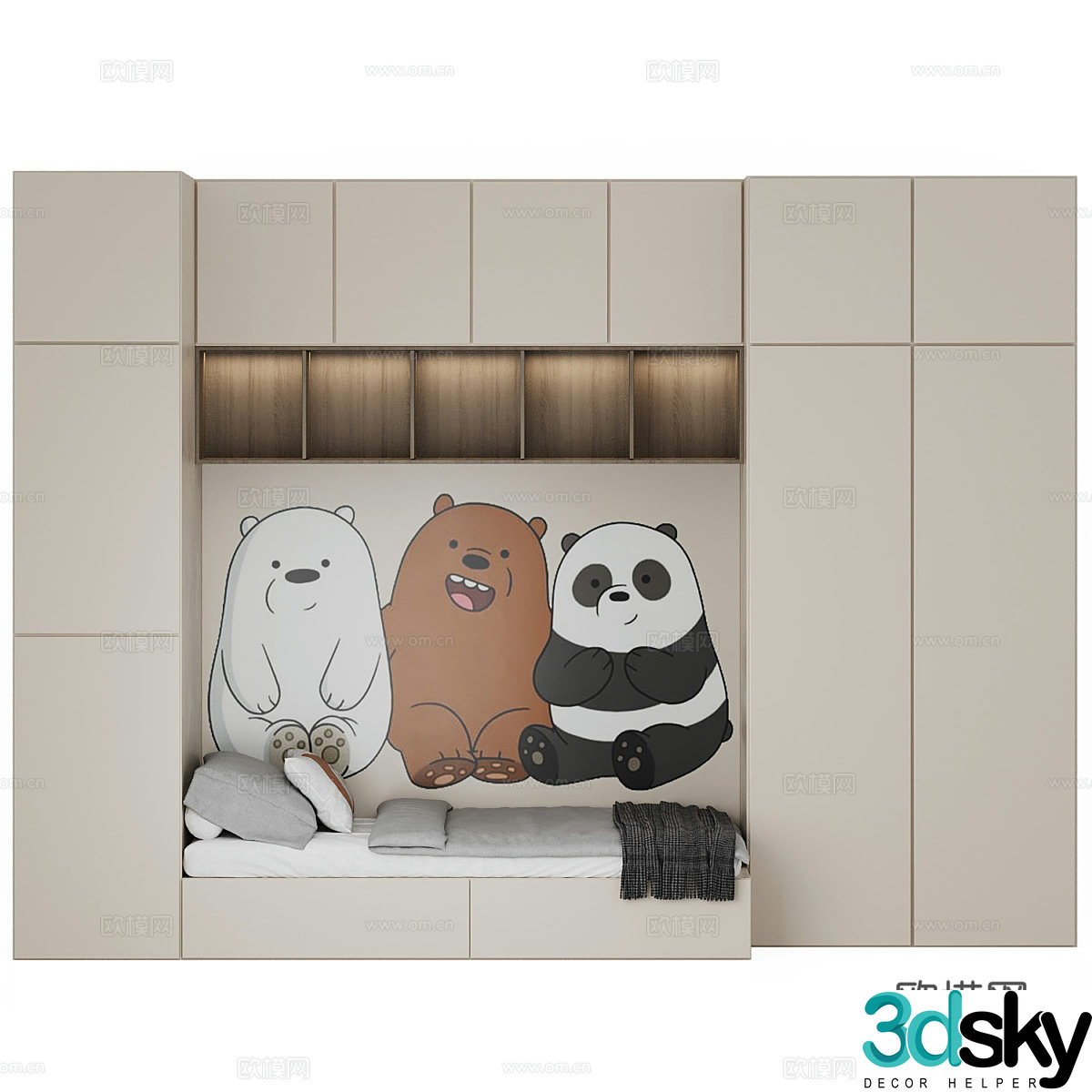 Modern cream style children’s wardrobe children’s sofa bed 3d model