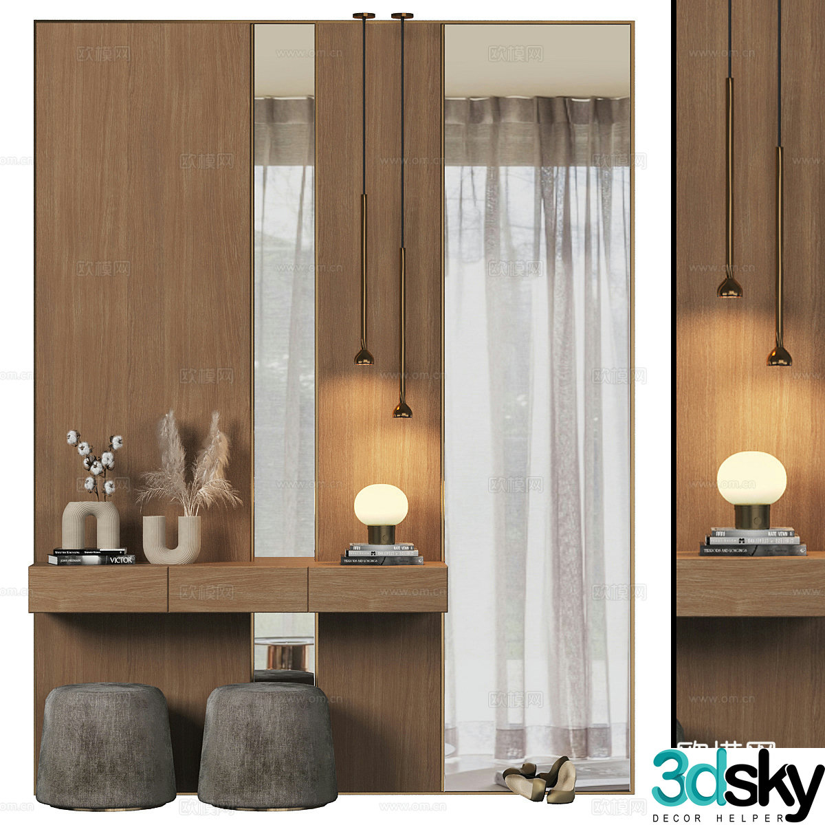 Modern Italian minimalist wardrobe dressing table 3D model