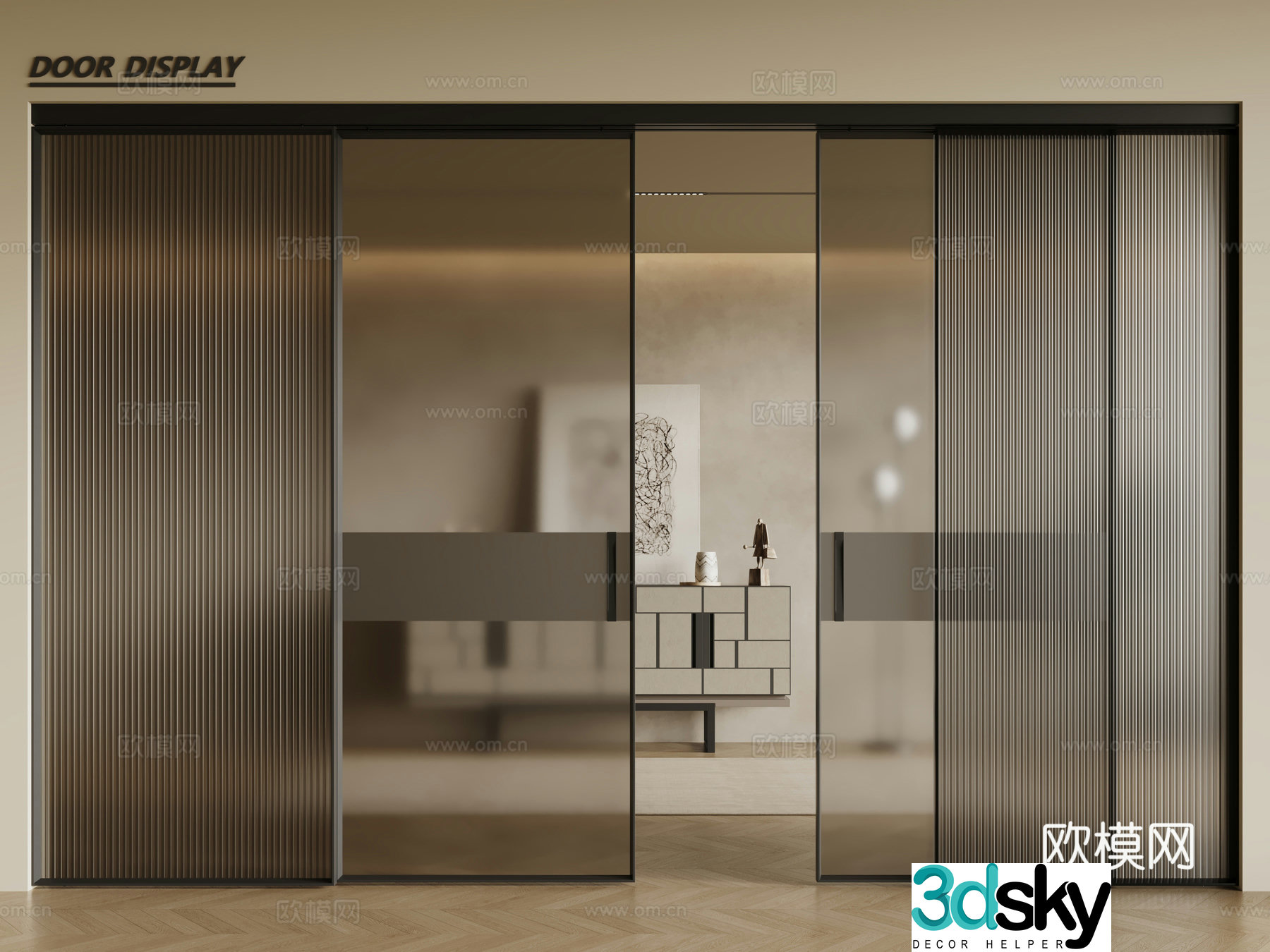 Modern glass sliding door Changhong glass door Glass sliding door 3D model
