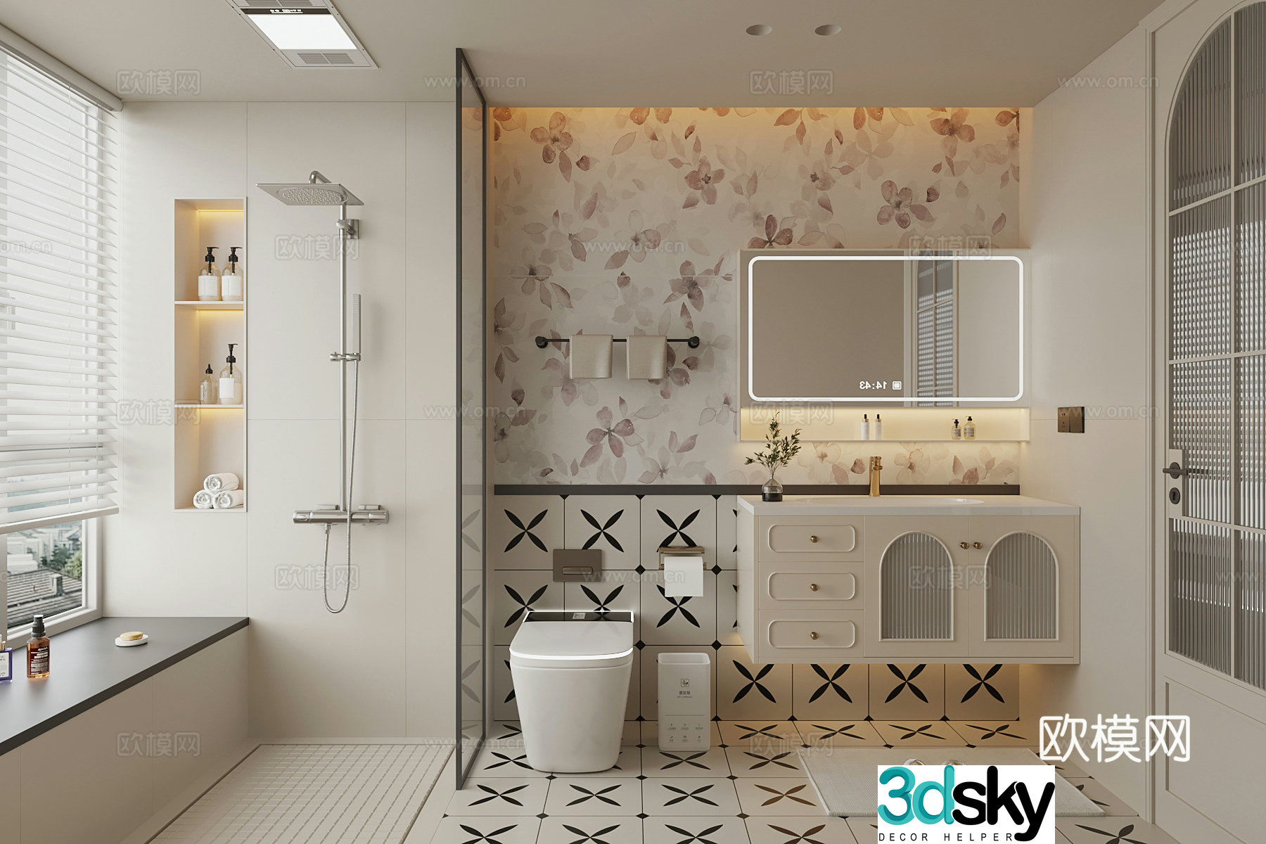 French cream style bathroom bathroom cabinet bathroom small pieces 3D model