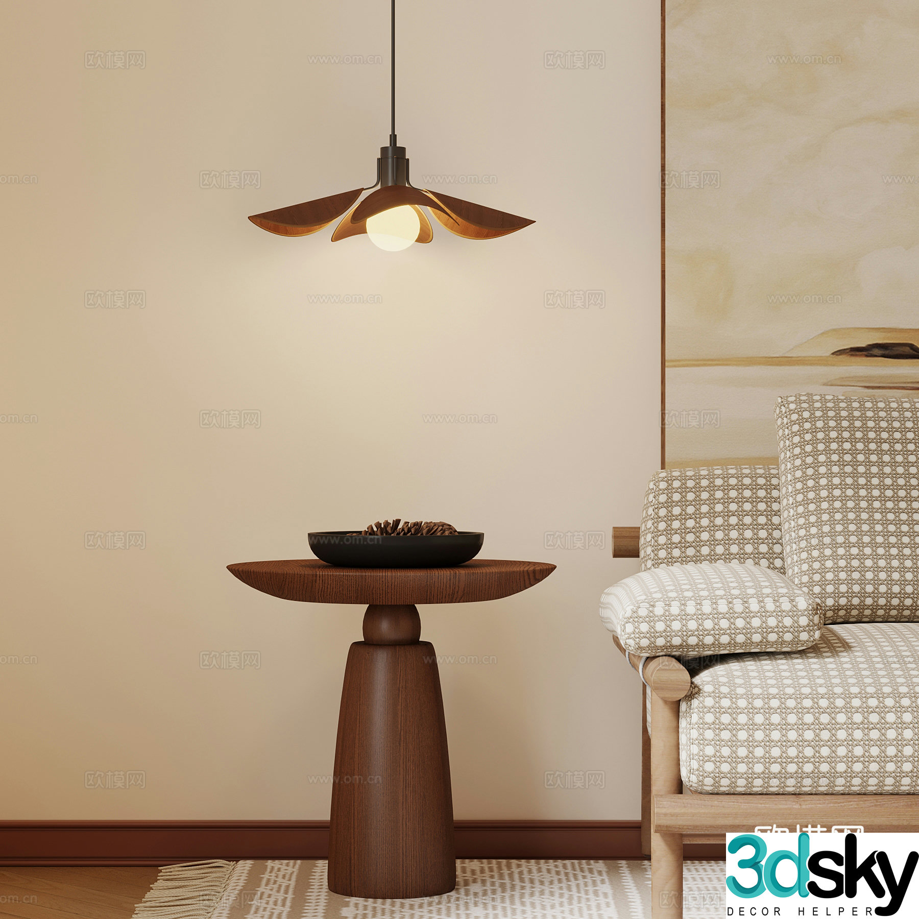 Middle-aged style side table chandelier 3d model