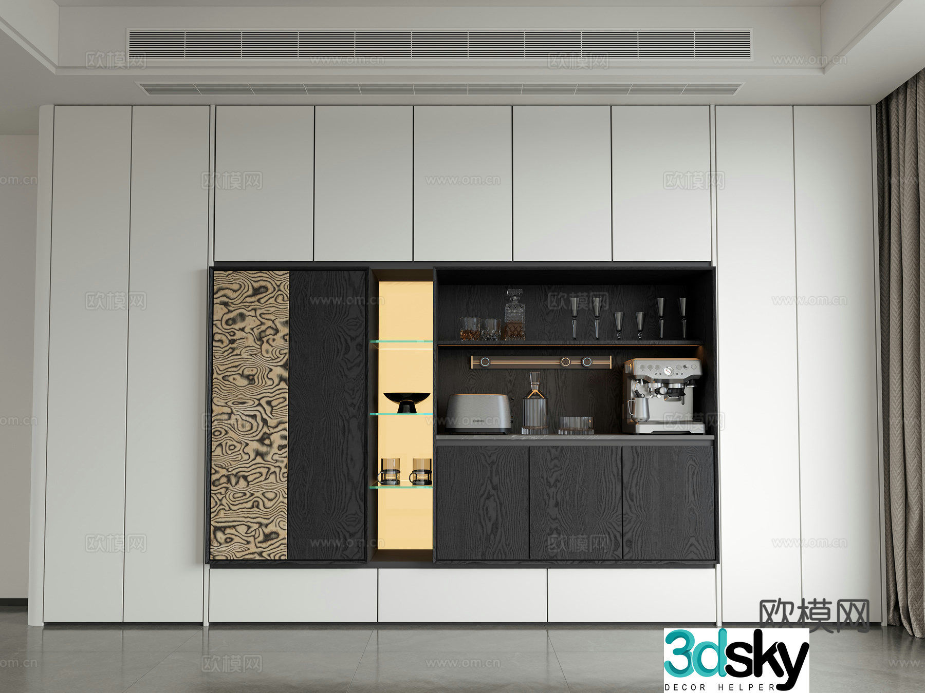 Modern black and white and gray sideboard 3D model